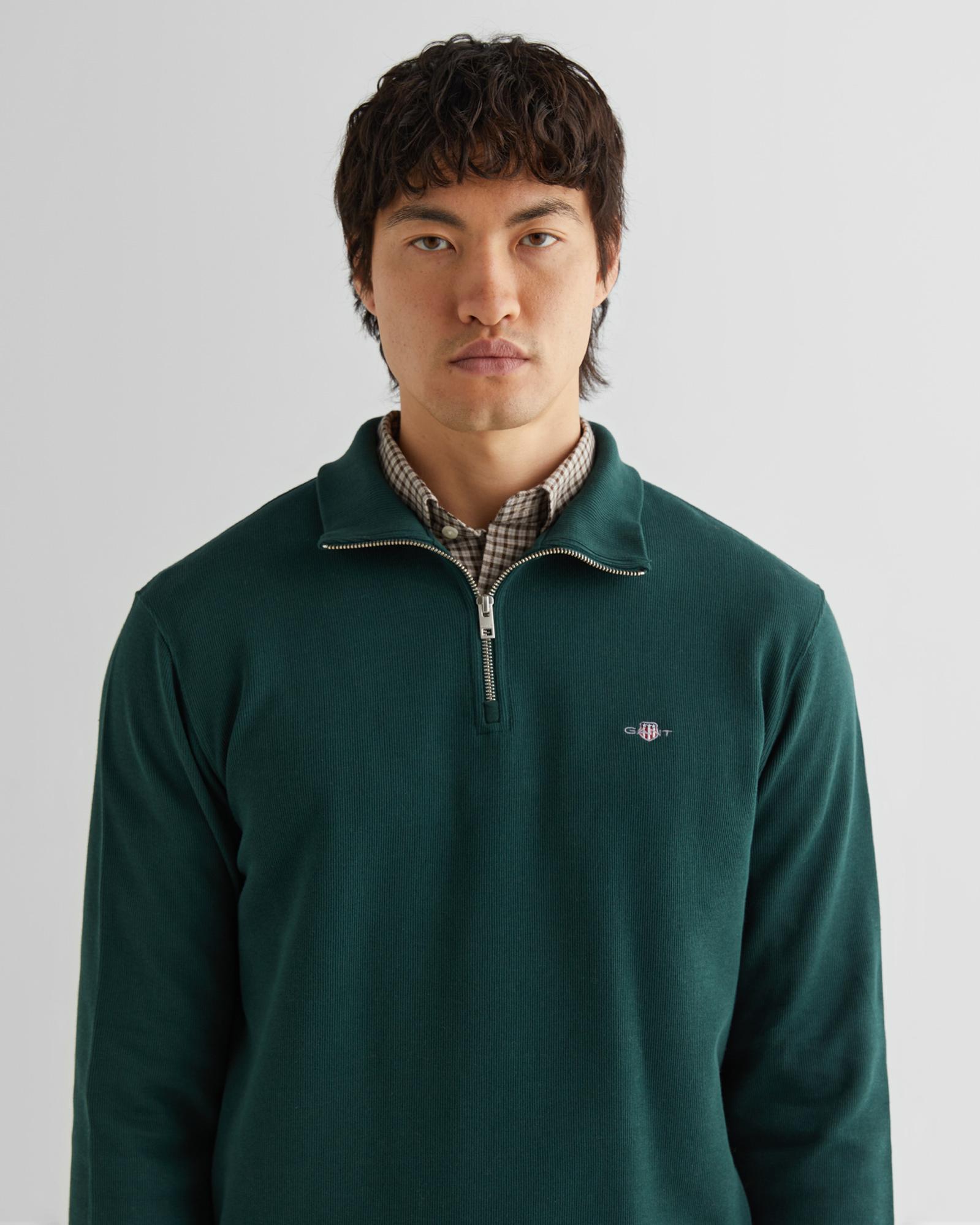 GANT Erkek Yeşil Regular Fit Yarım Fermuarlı Sweatshirt