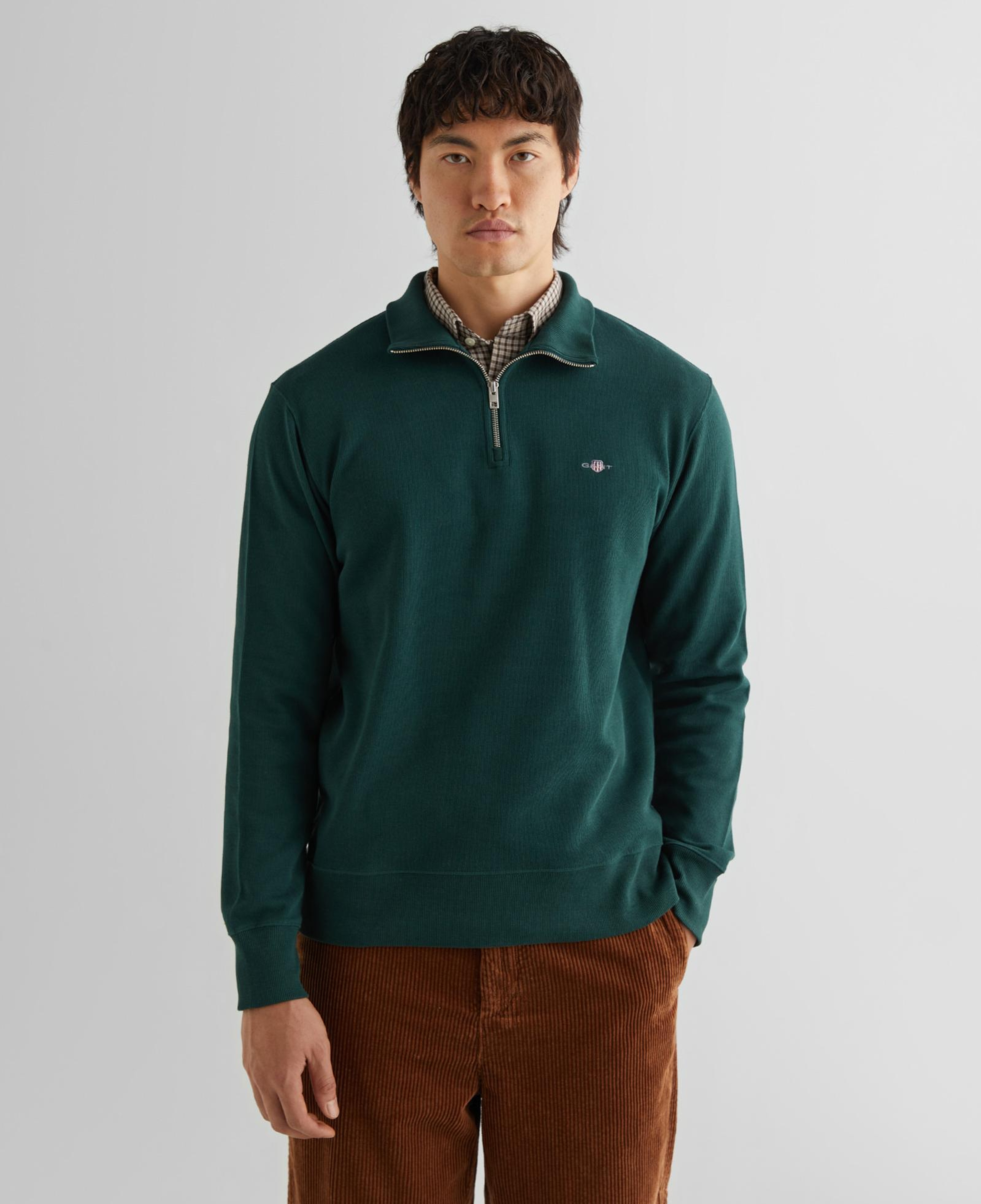 GANT Erkek Yeşil Regular Fit Yarım Fermuarlı Sweatshirt