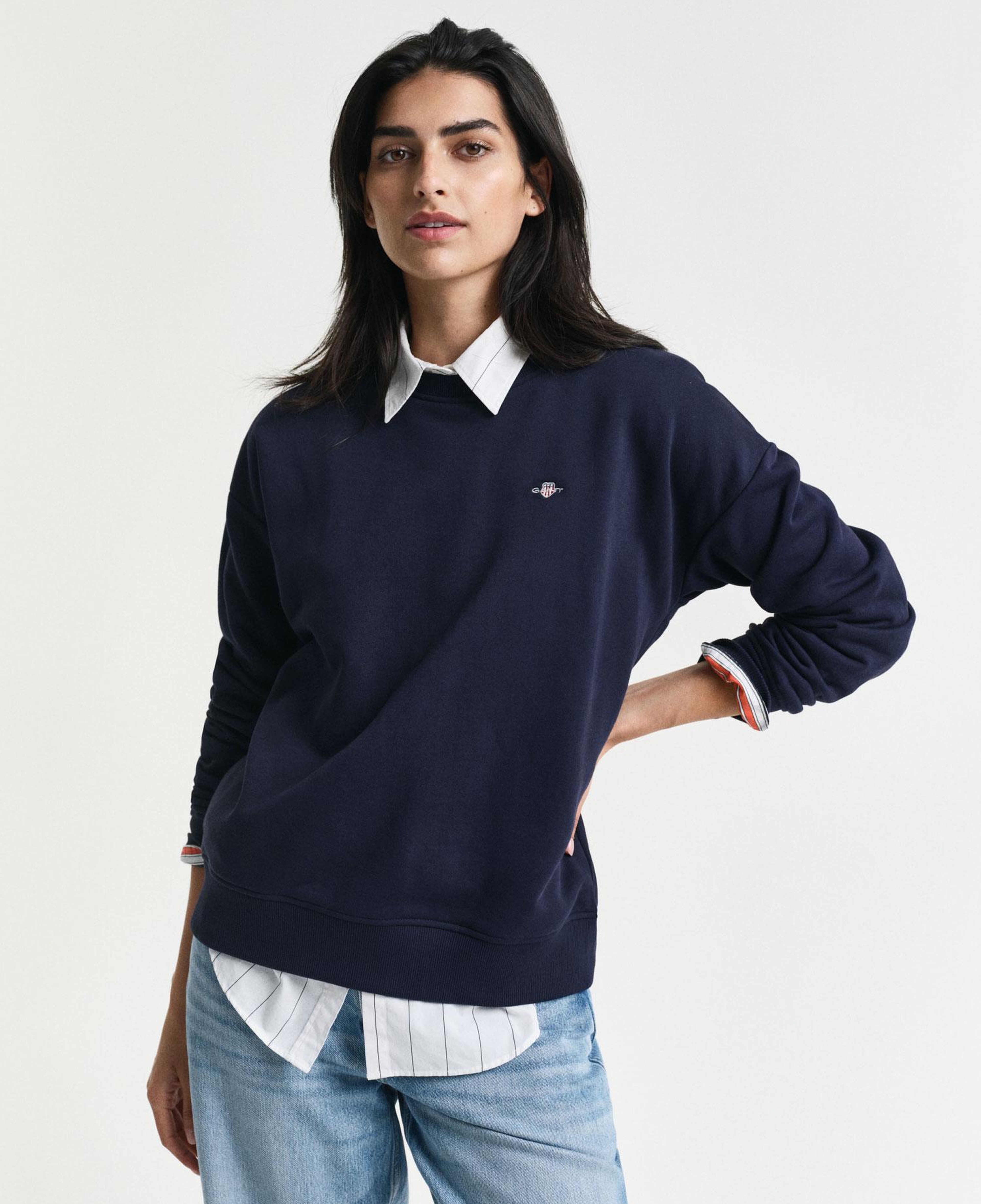 GANT Kadın Lacivert Relaxed Fit Bisiklet Yaka Sweatshirt