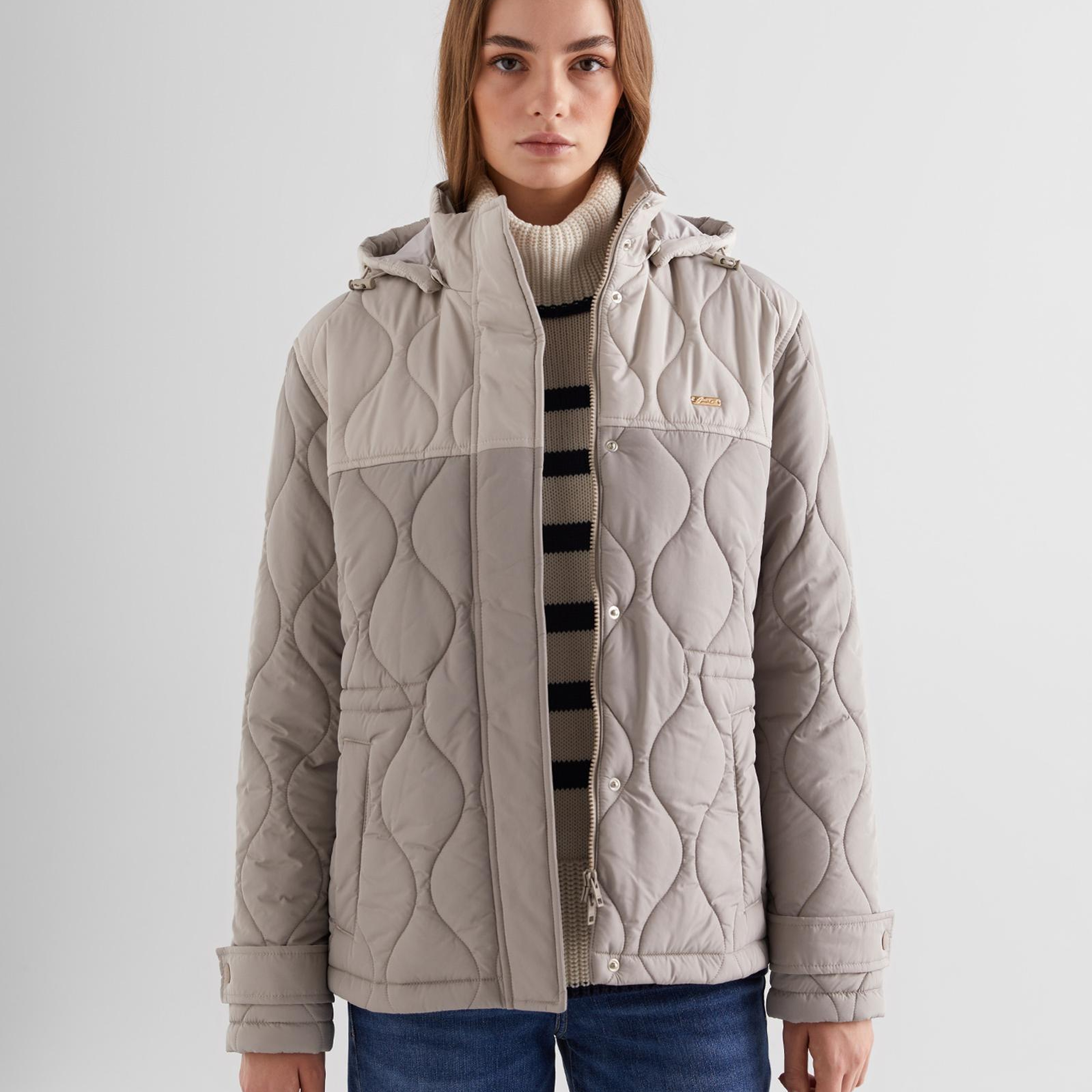 GANT Kadın Bej Kapüşonlu Kapitone Mont