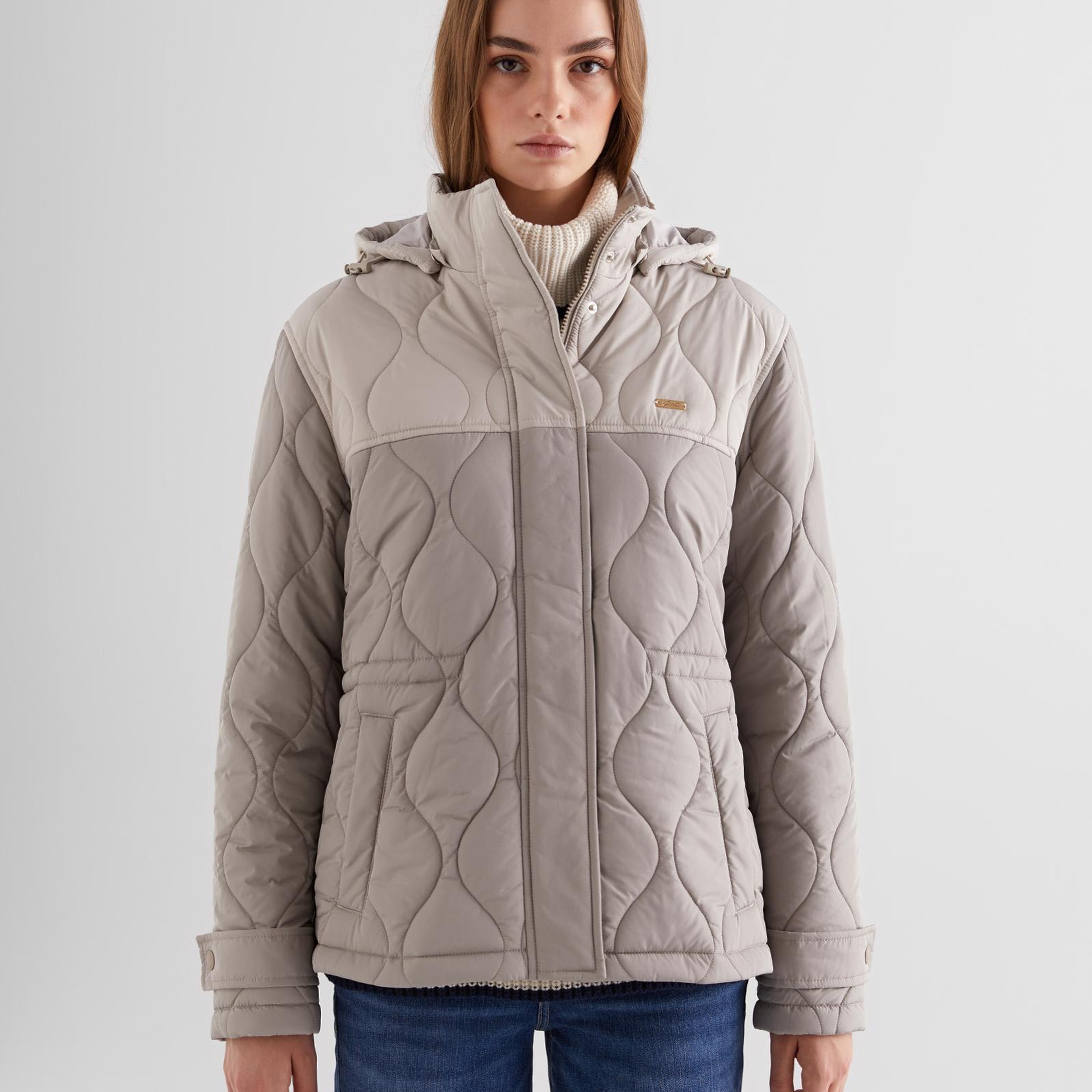 GANT Kadın Bej Kapüşonlu Kapitone Mont