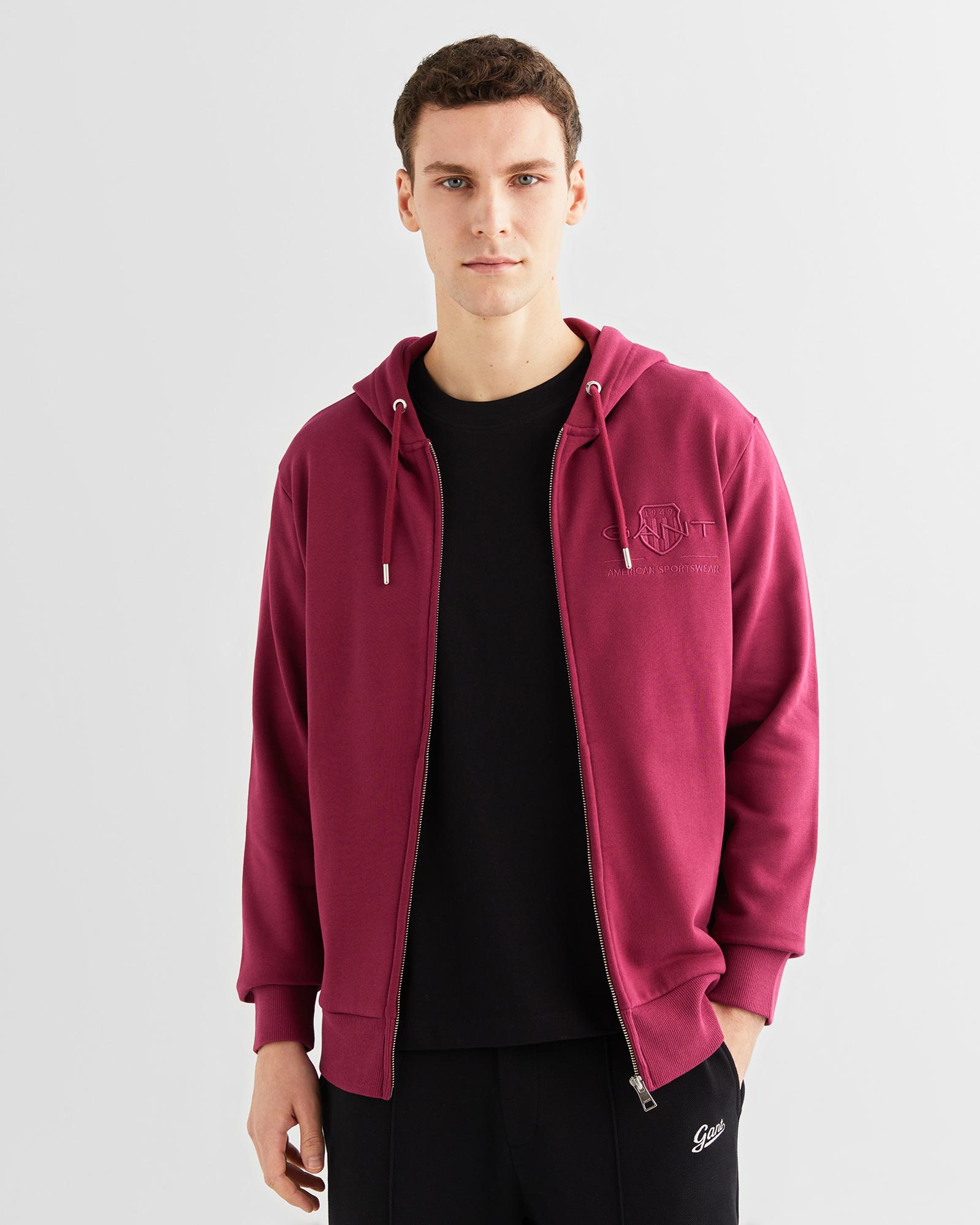 GANT Erkek Bordo Regular Fit Kapüşonlu Logolu Sweatshirt