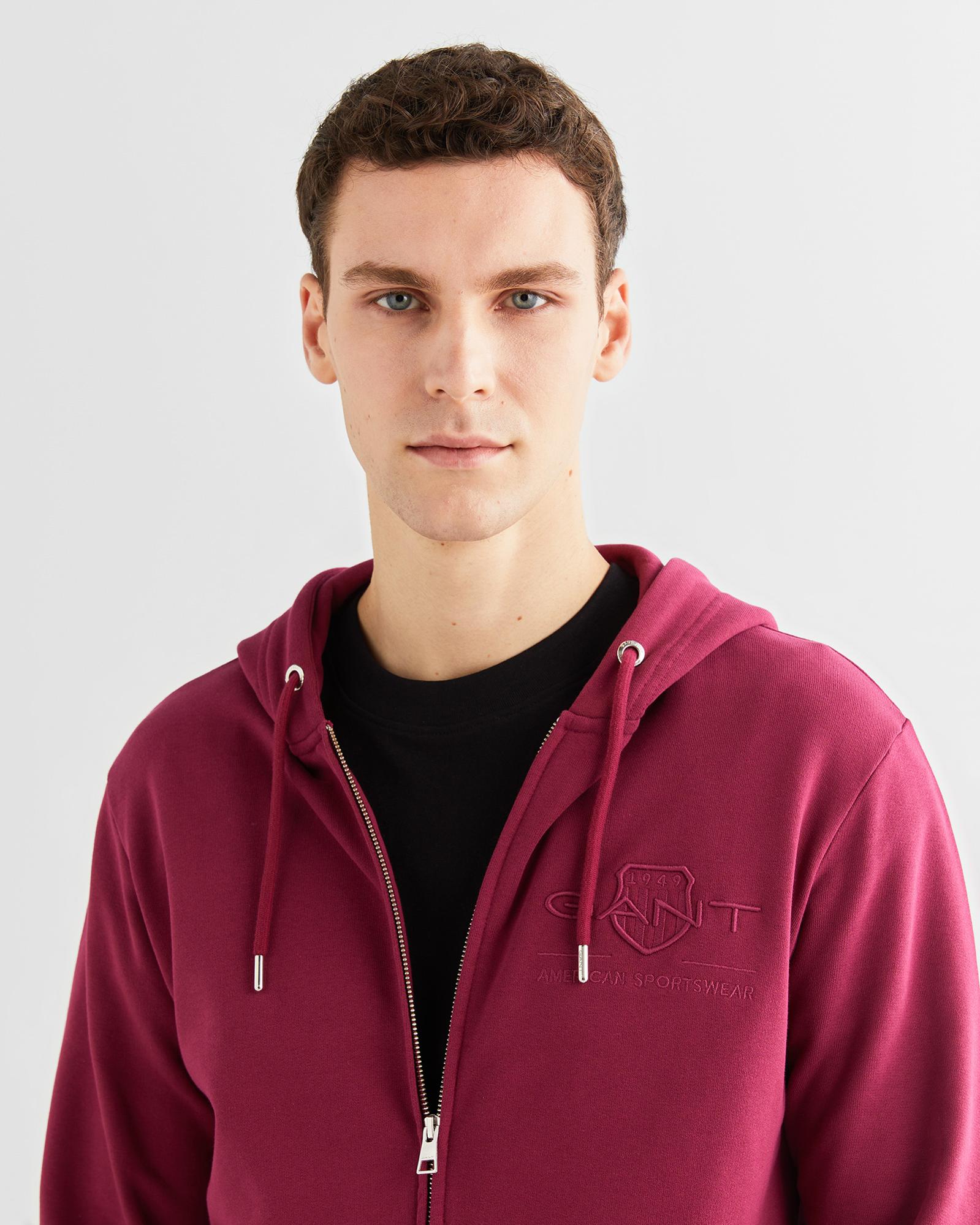GANT Erkek Bordo Regular Fit Kapüşonlu Logolu Sweatshirt