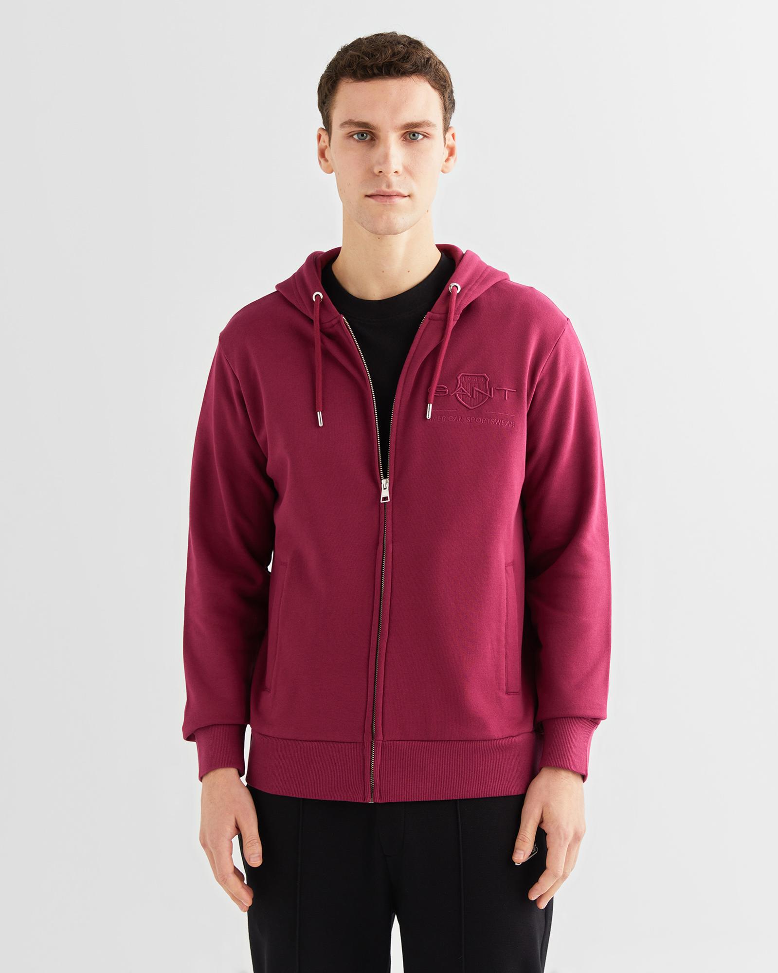 GANT Erkek Bordo Regular Fit Kapüşonlu Logolu Sweatshirt