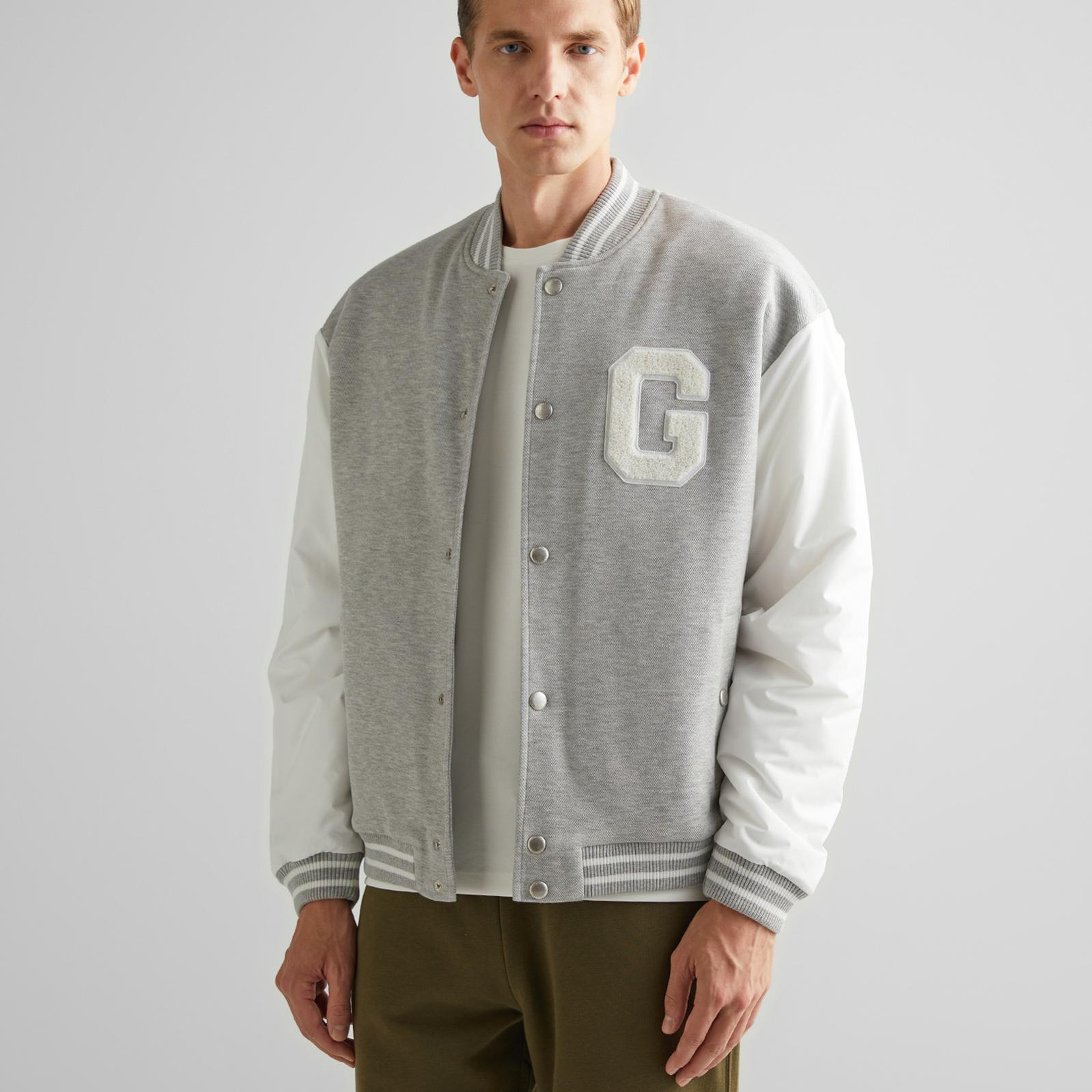 GANT Erkek Gri Relaxed Fit Hakim Yaka Logolu Bomber Ceket