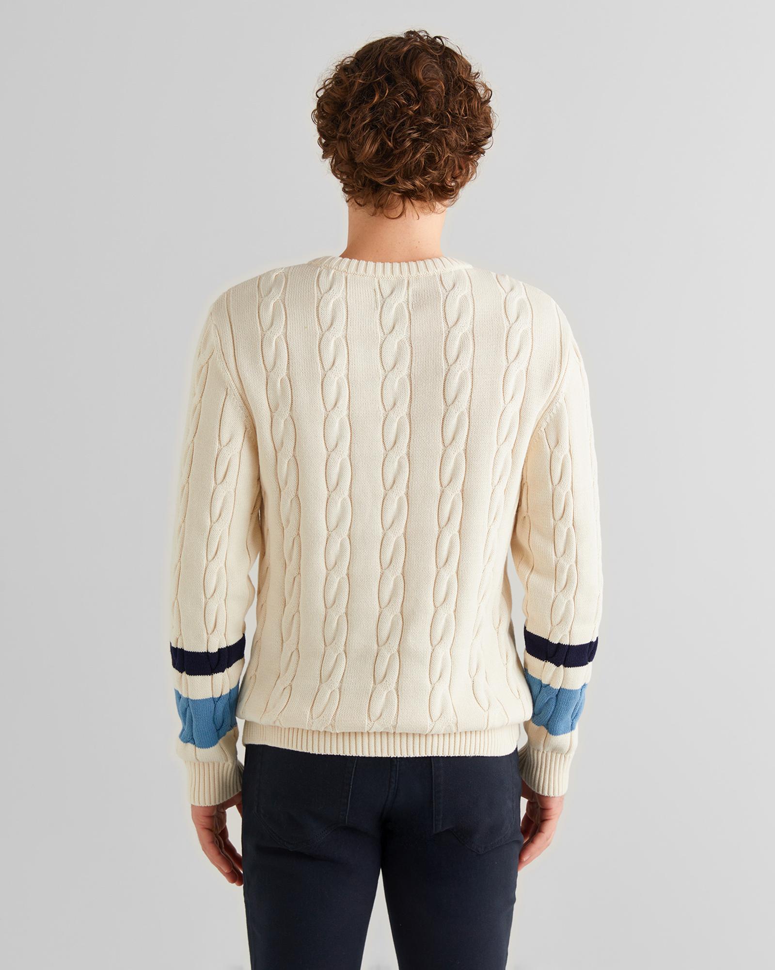 GANT Erkek Krem Relaxed Fit Bisiklet Yaka Renk Bloklu Örgü Kazak