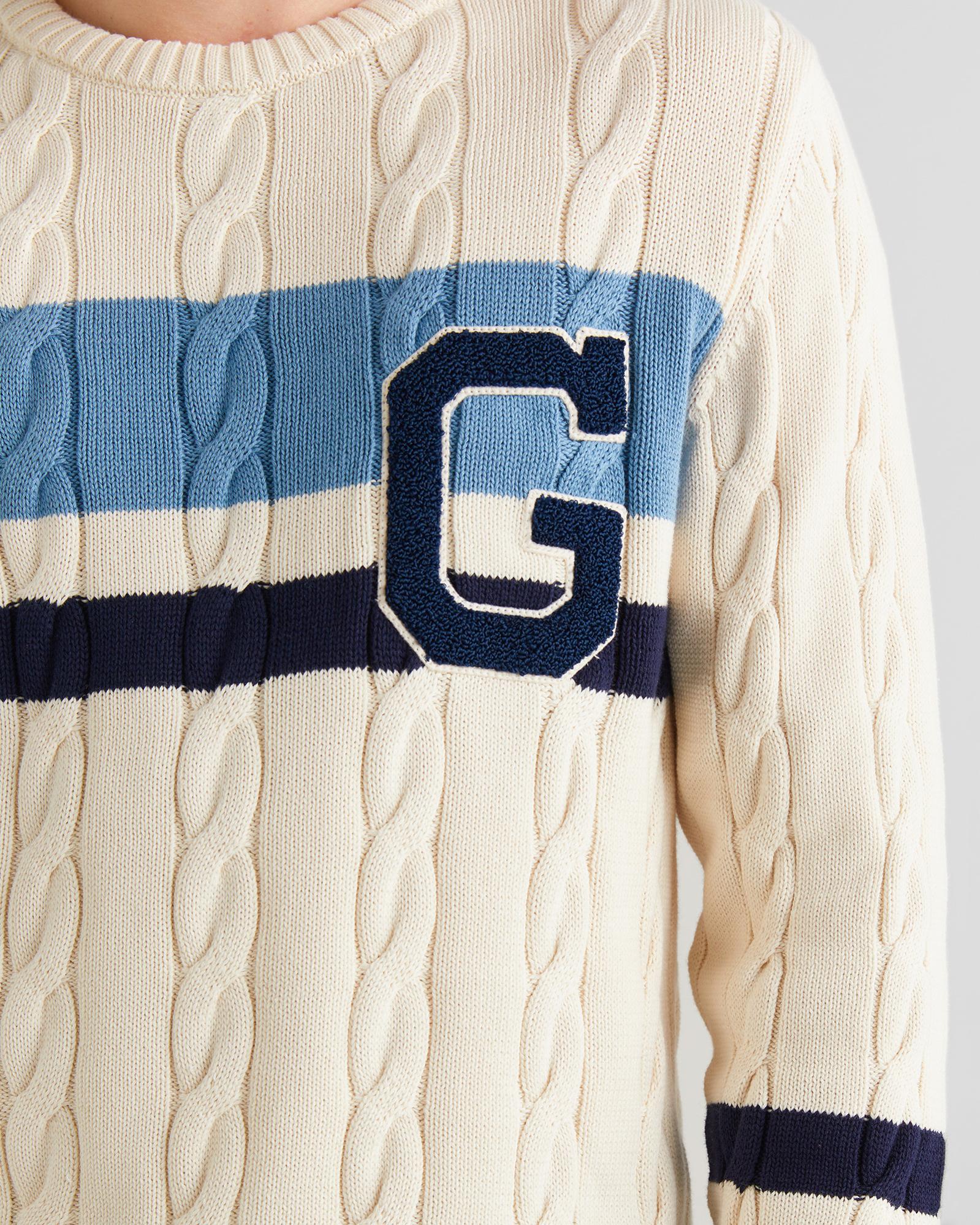 GANT Erkek Krem Relaxed Fit Bisiklet Yaka Renk Bloklu Örgü Kazak