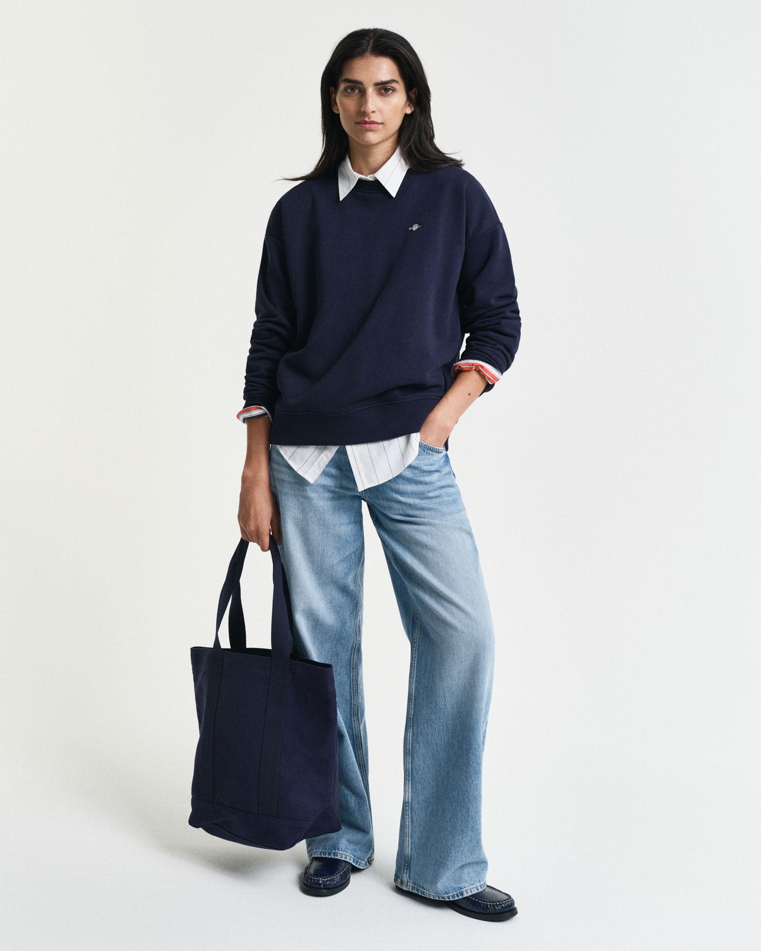 GANT Kadın Lacivert Relaxed Fit Bisiklet Yaka Sweatshirt