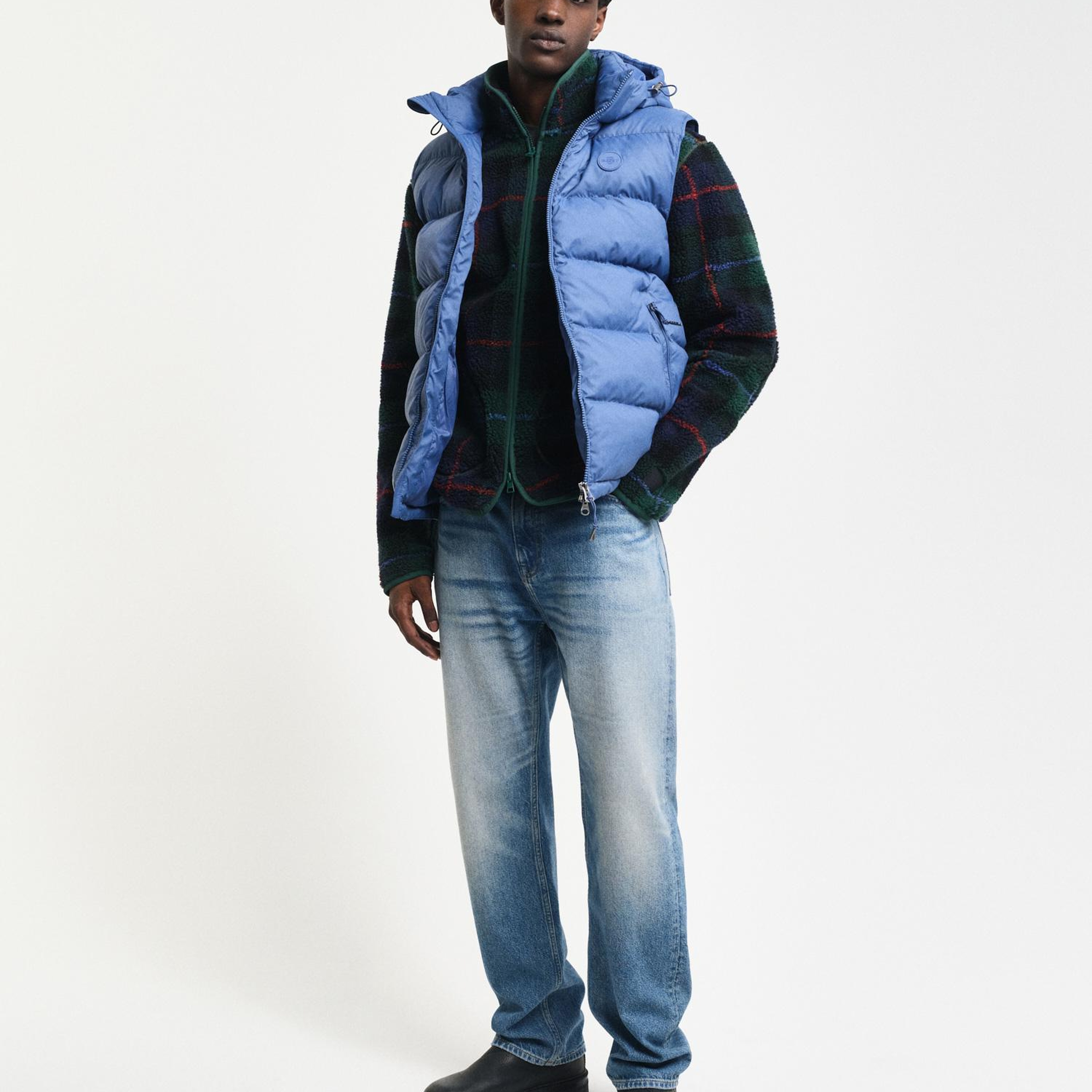 GANT Erkek Mavi Kapüşonlu Yelek