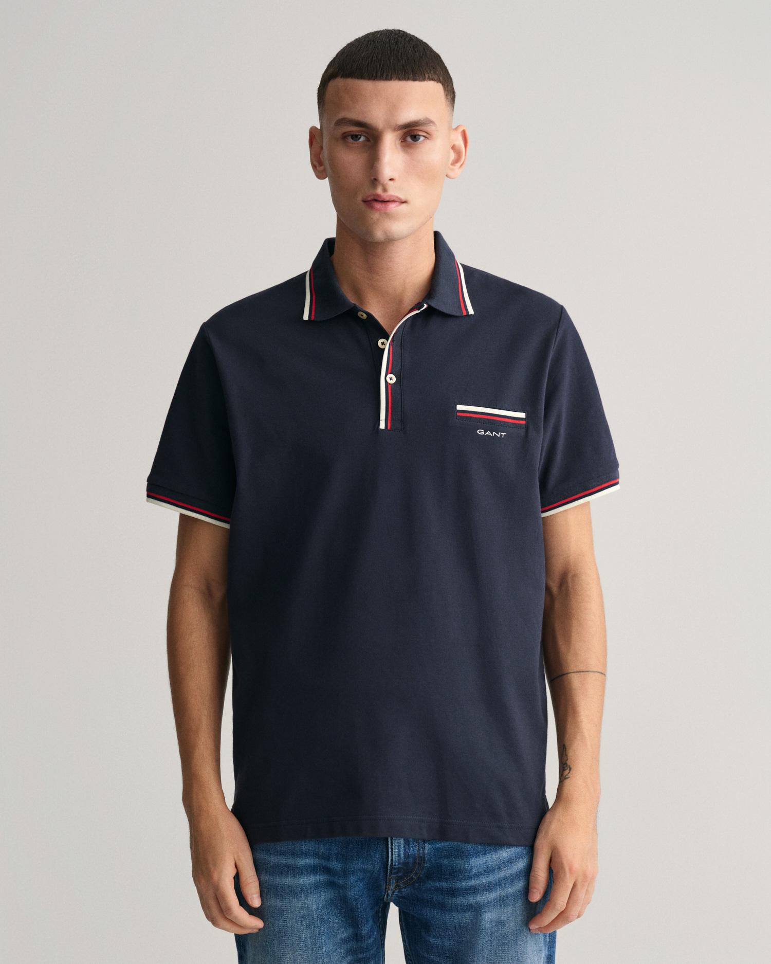 GANT Erkek Lacivert Regular Fit Çizgili Polo