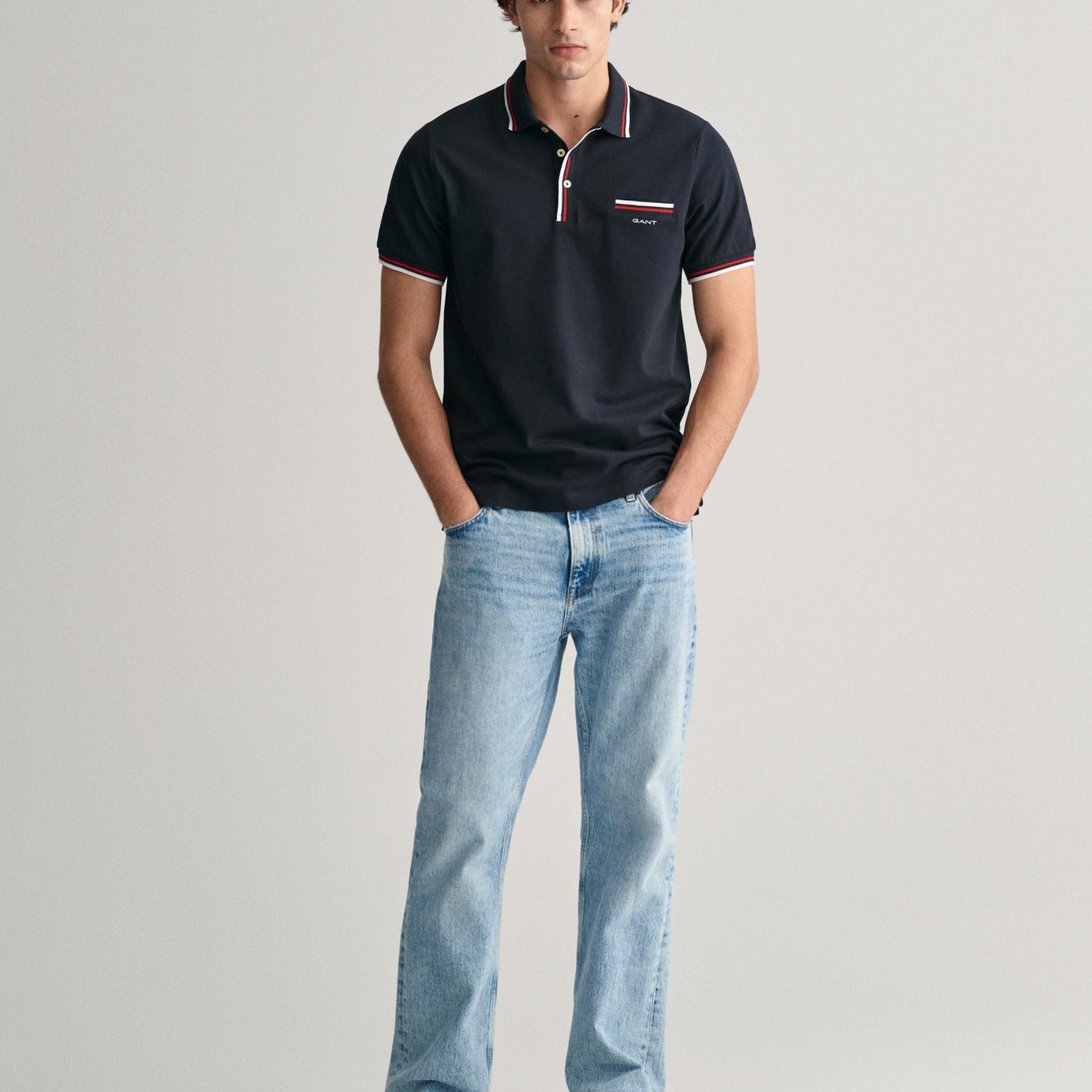 GANT Erkek Siyah Regular Fit Çizgili Polo