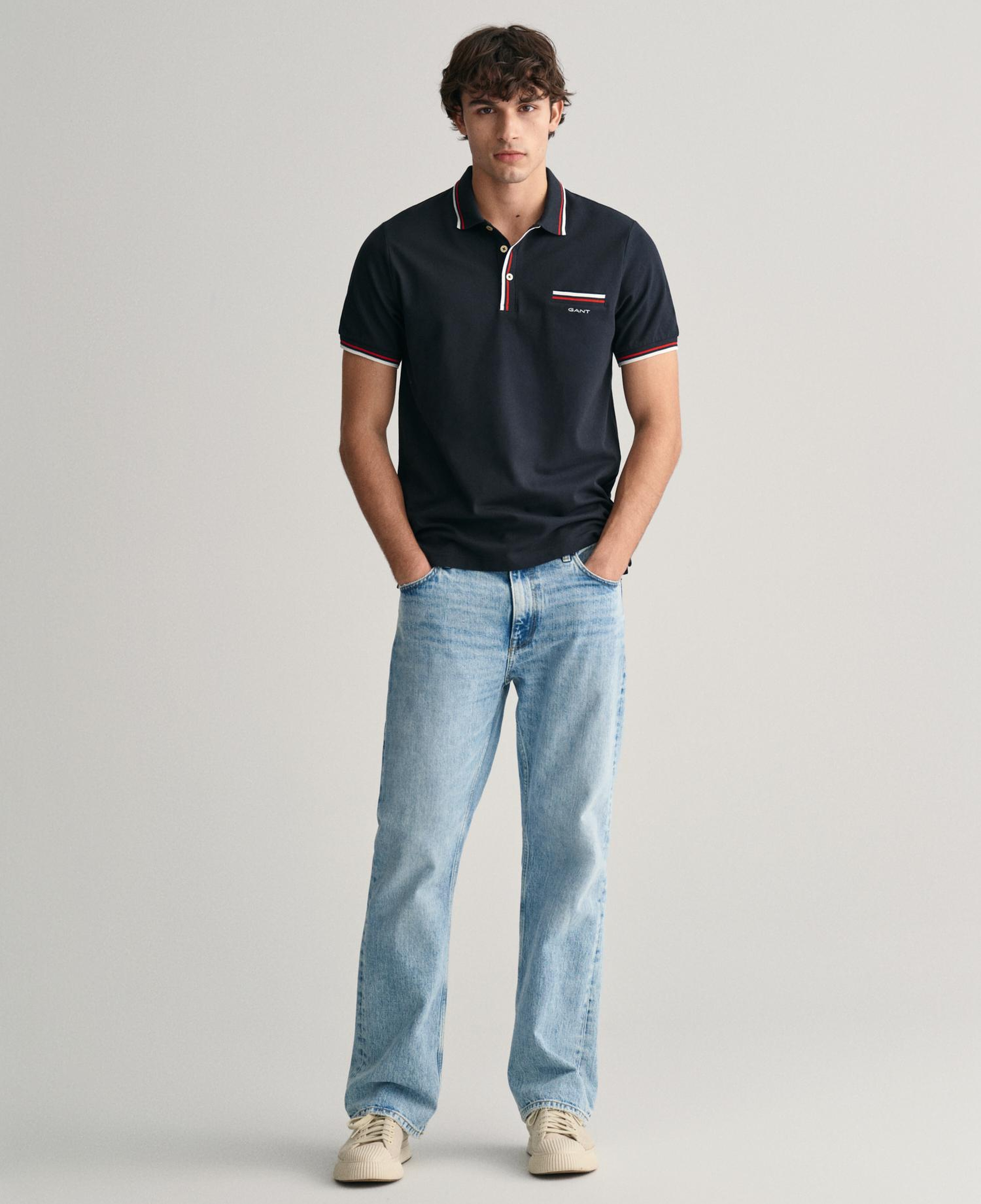 GANT Erkek Siyah Regular Fit Çizgili Polo
