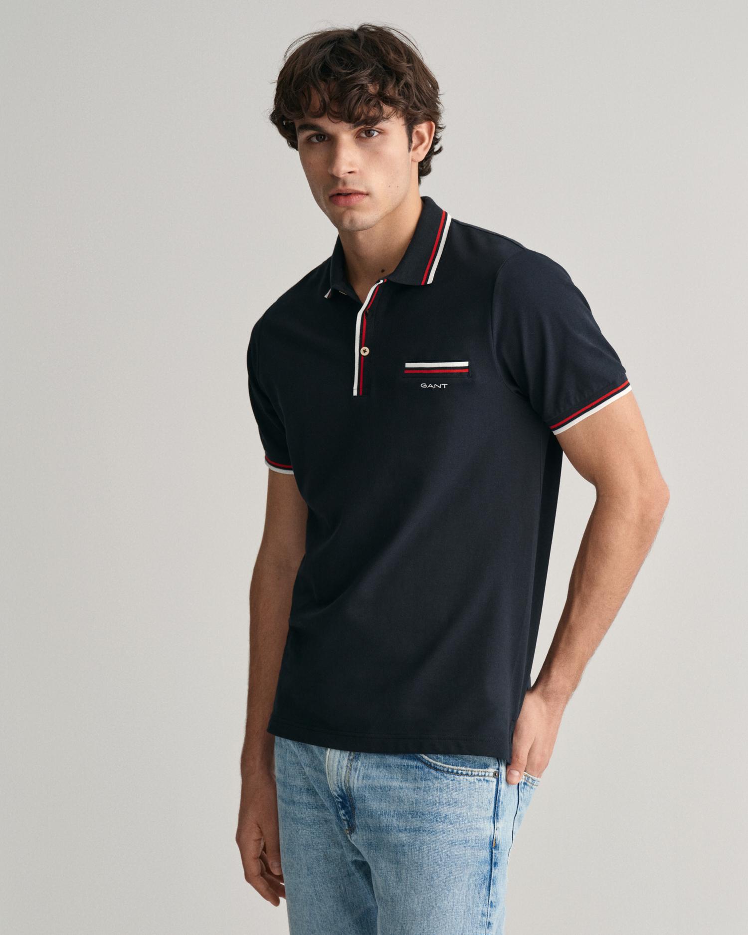 GANT Erkek Siyah Regular Fit Çizgili Polo