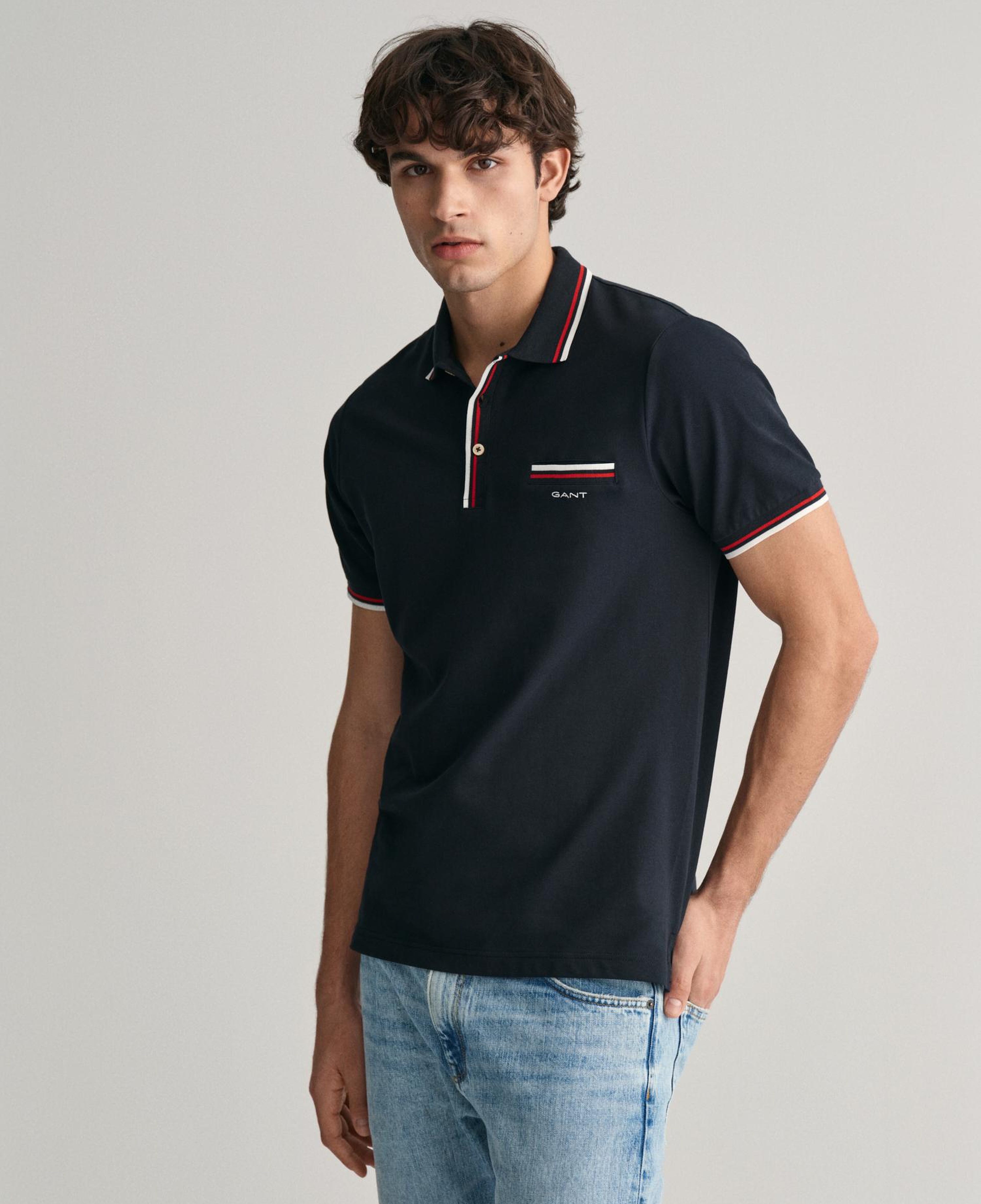 GANT Erkek Siyah Regular Fit Çizgili Polo
