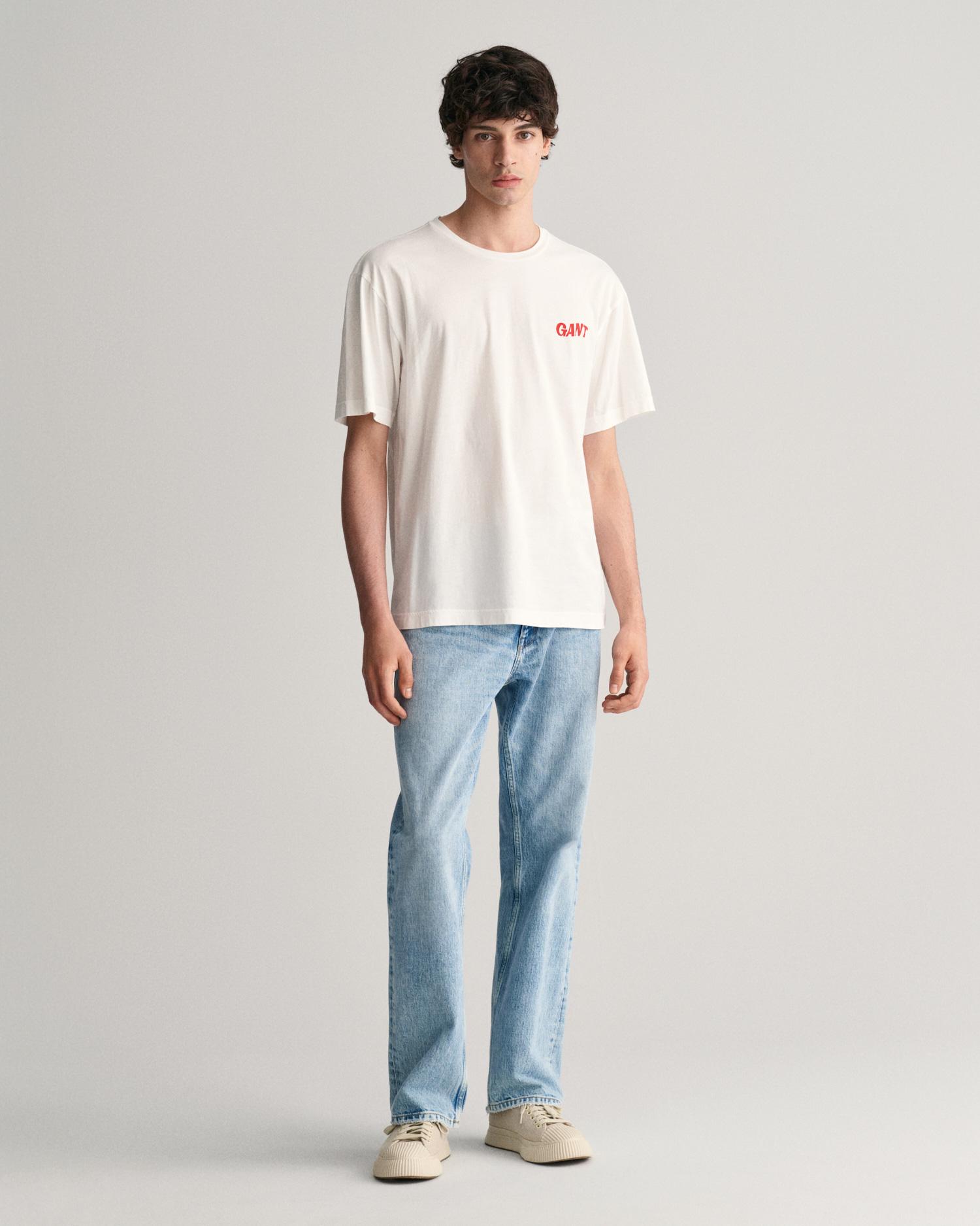 GANT Erkek Krem Regular Fit Bisiklet Yaka Baskılı T-shirt