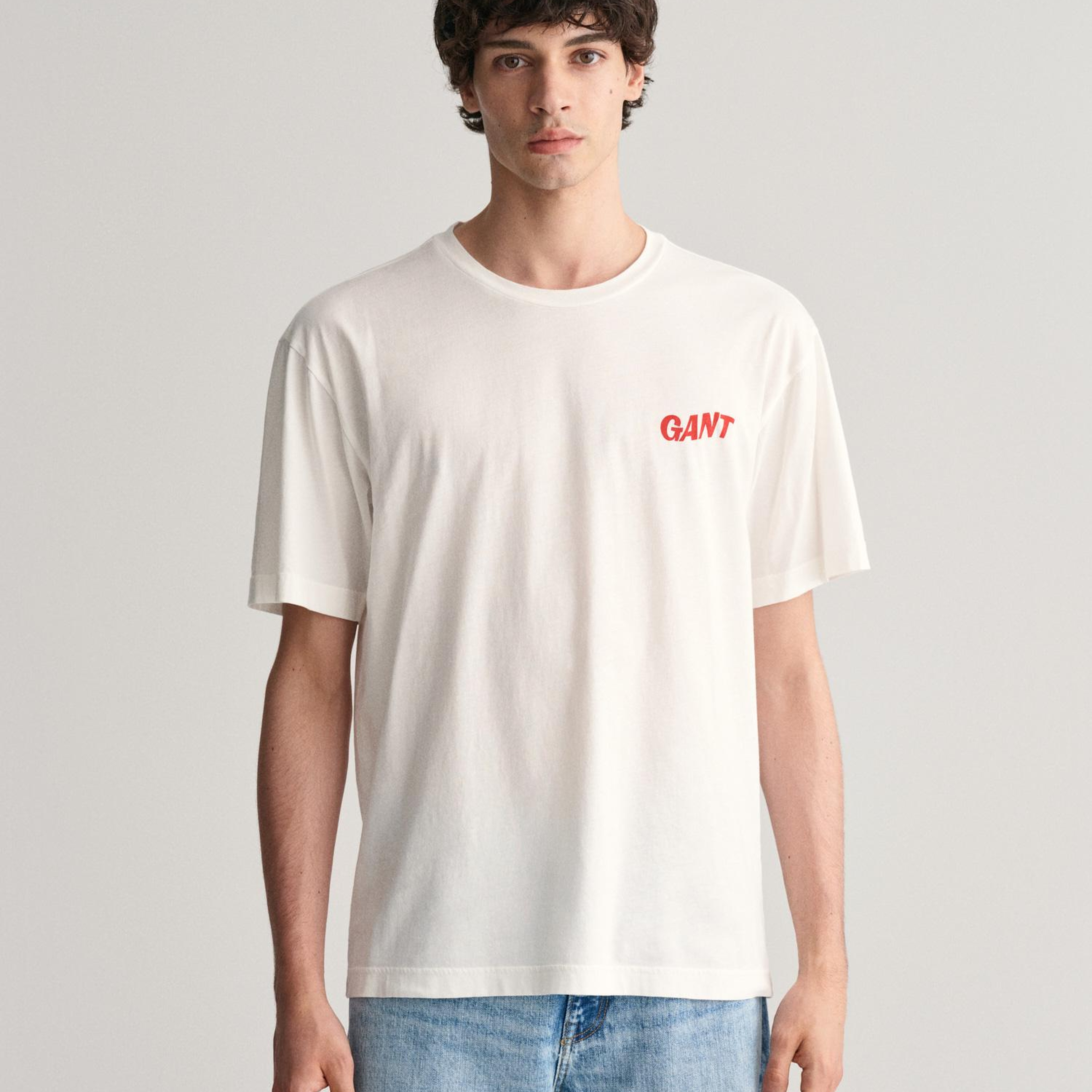GANT Erkek Krem Regular Fit Bisiklet Yaka Baskılı T-shirt
