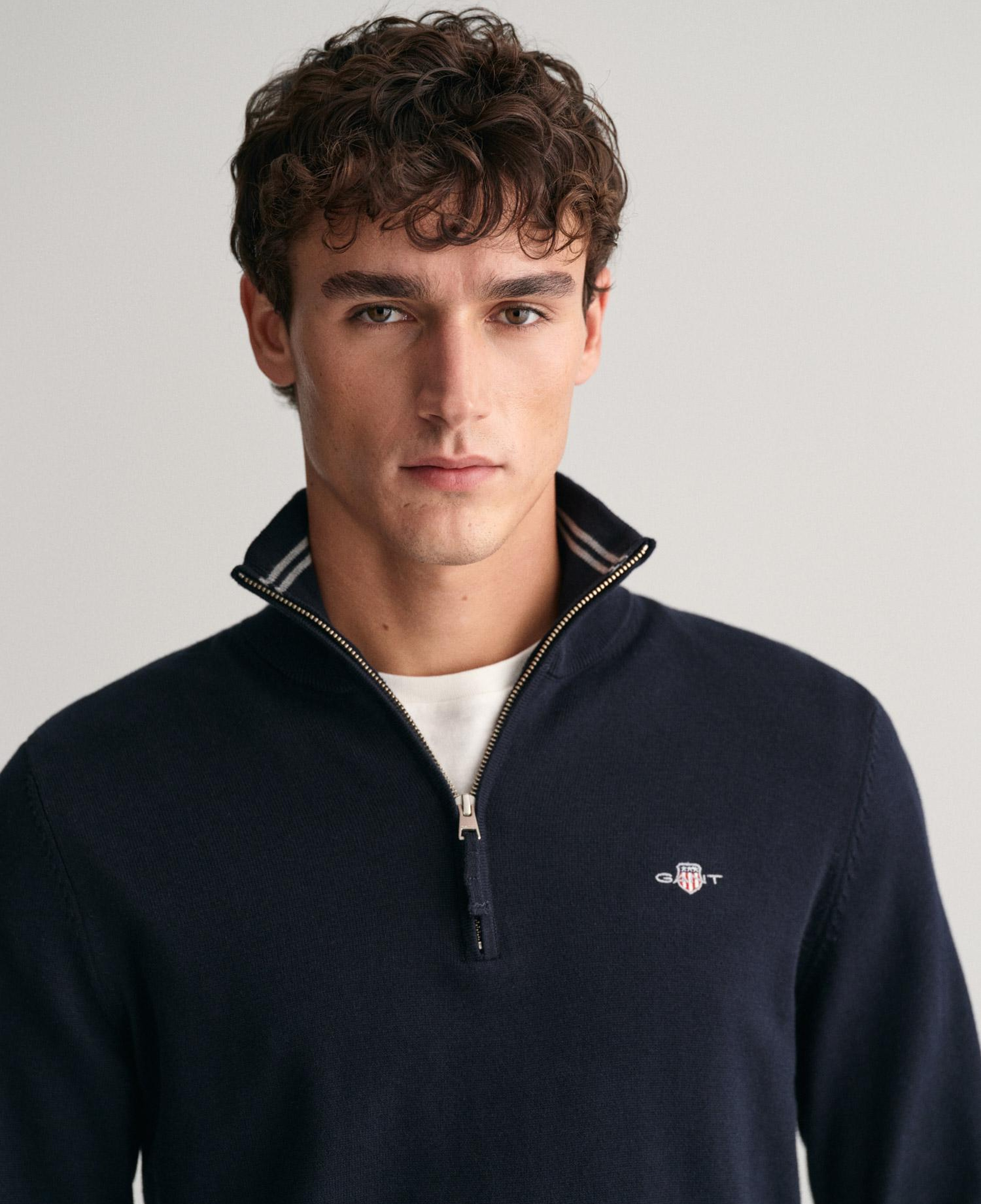 GANT Erkek Lacivert Regular Fit Yarım Fermuarlı Kazak