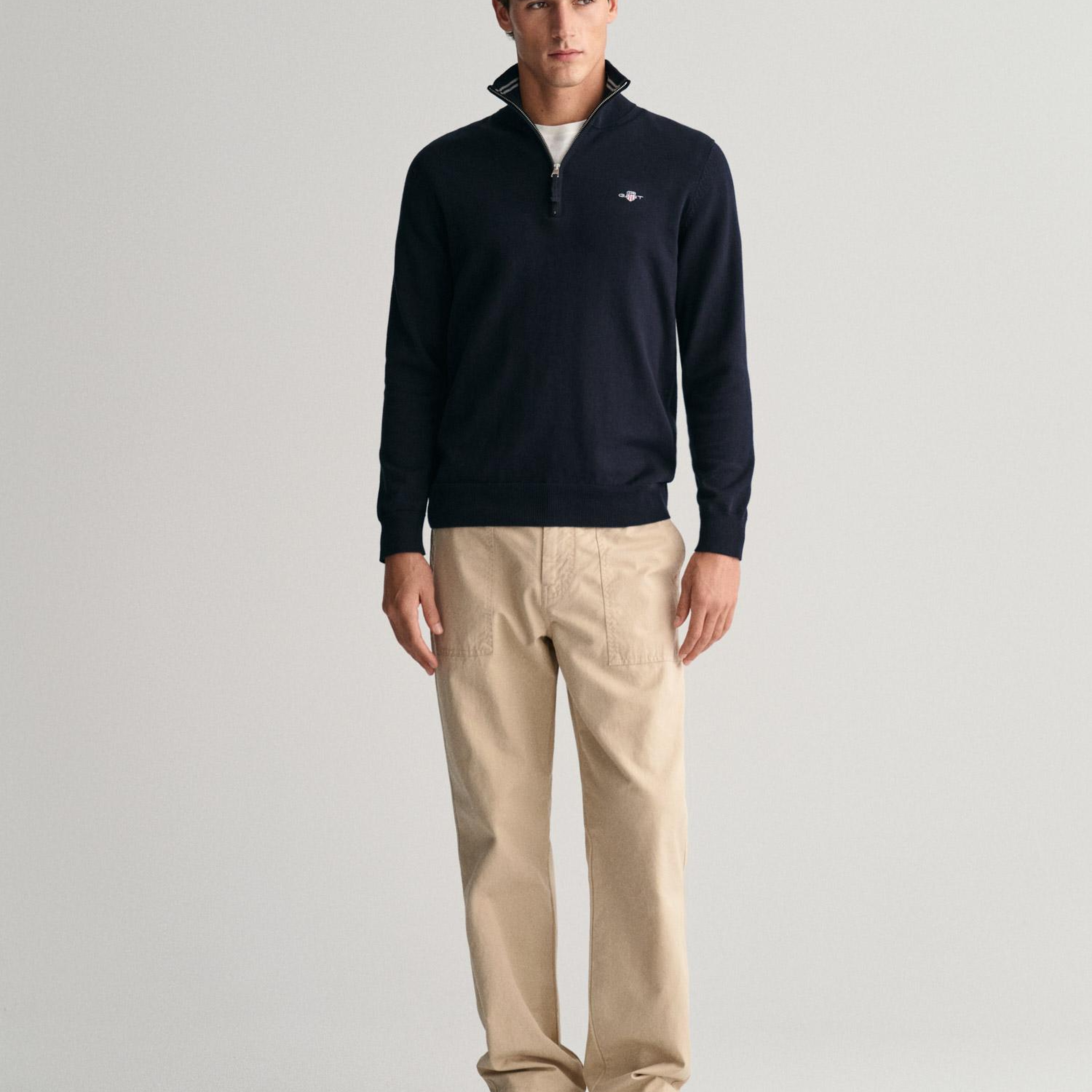 GANT Erkek Lacivert Regular Fit Yarım Fermuarlı Kazak