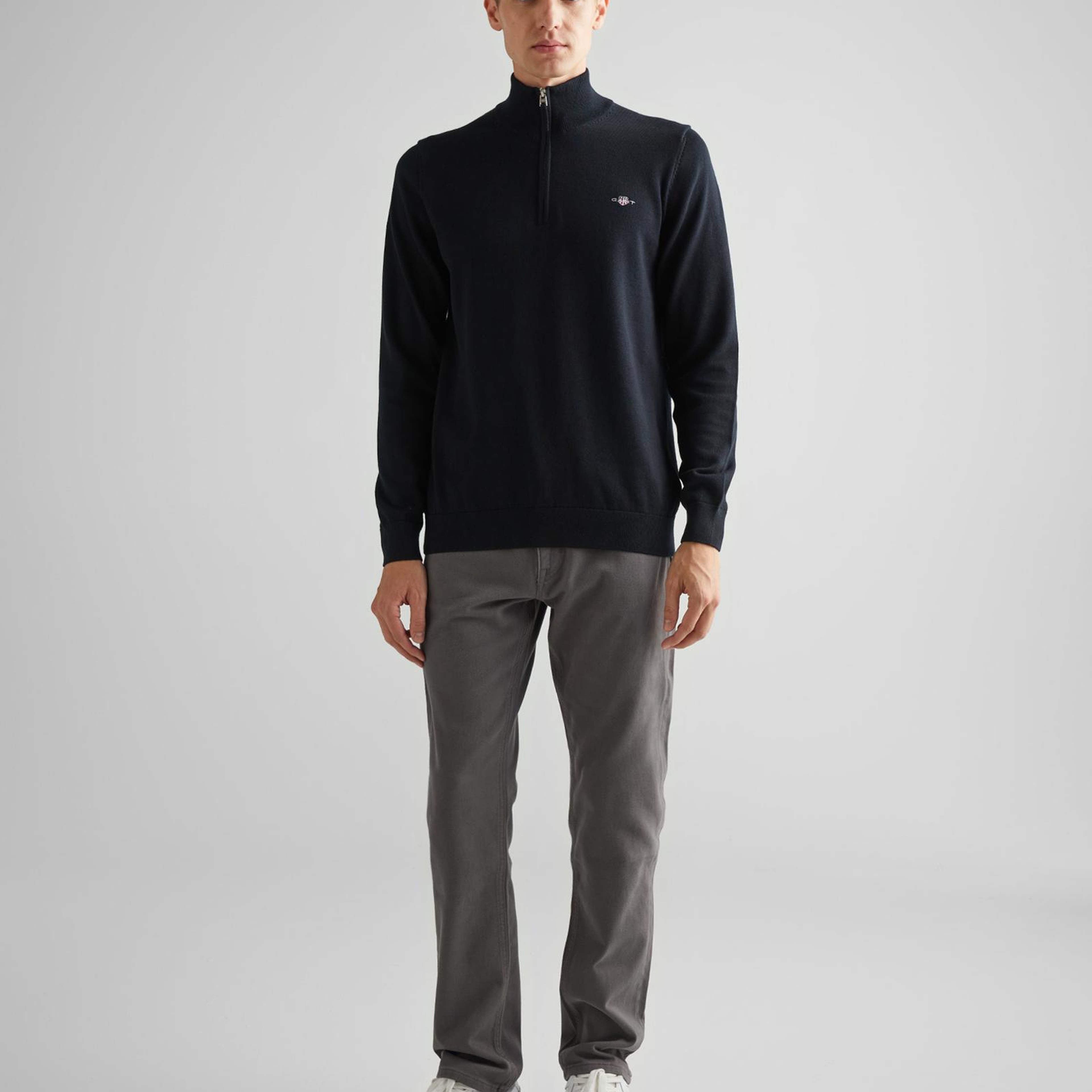 GANT Erkek Siyah Regular Fit Yarım Fermuarlı Kazak