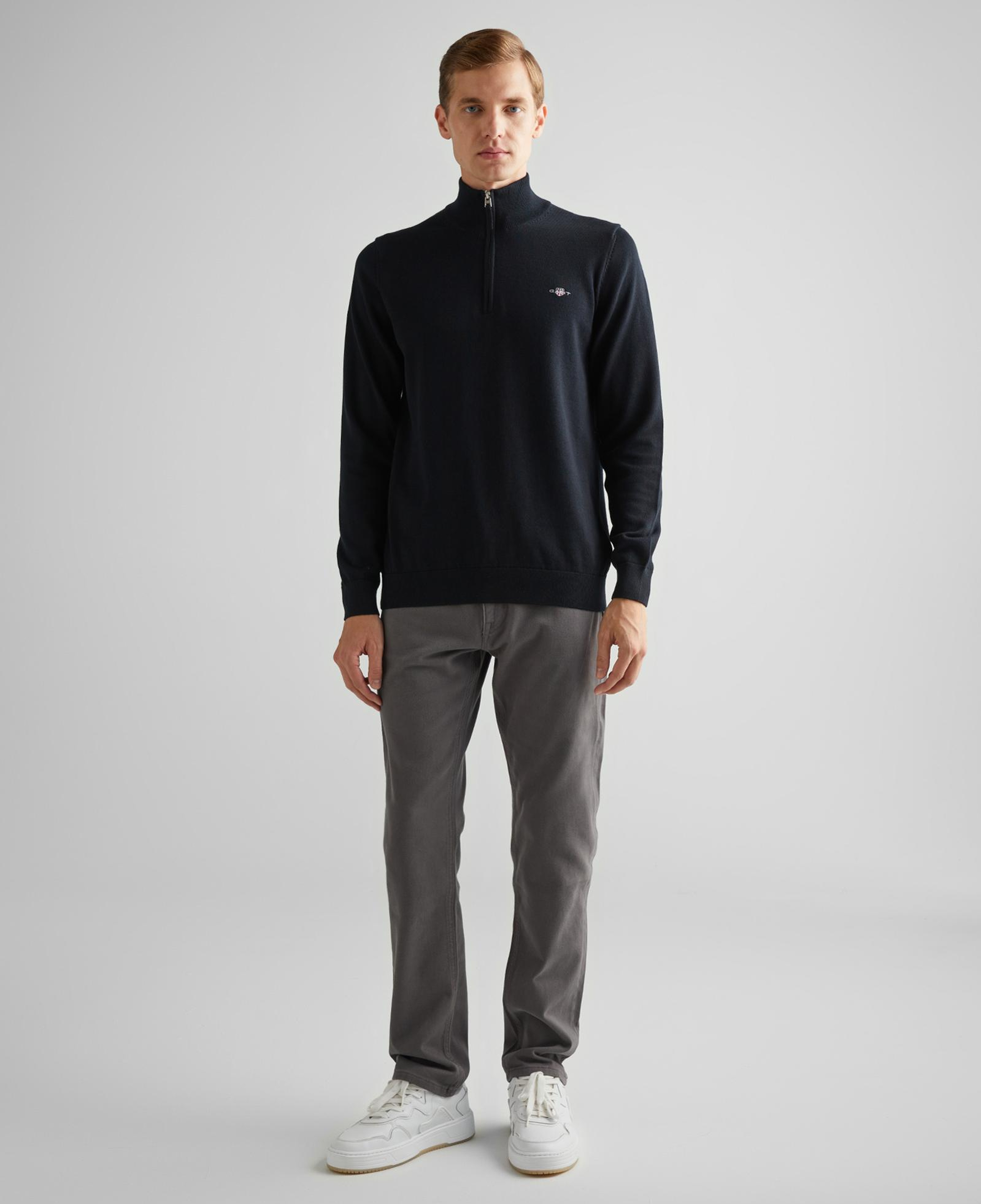 GANT Erkek Siyah Regular Fit Yarım Fermuarlı Kazak