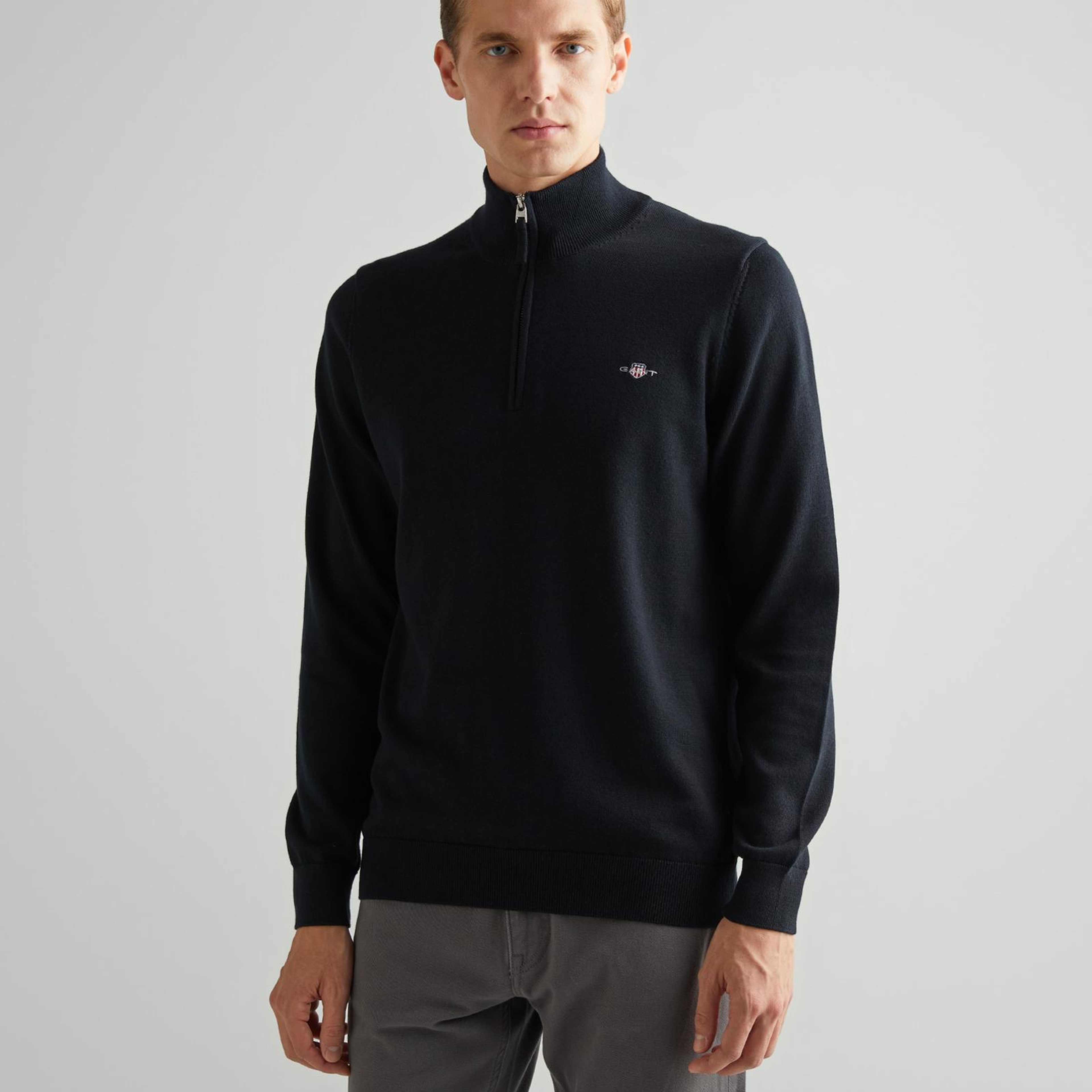 GANT Erkek Siyah Regular Fit Yarım Fermuarlı Kazak