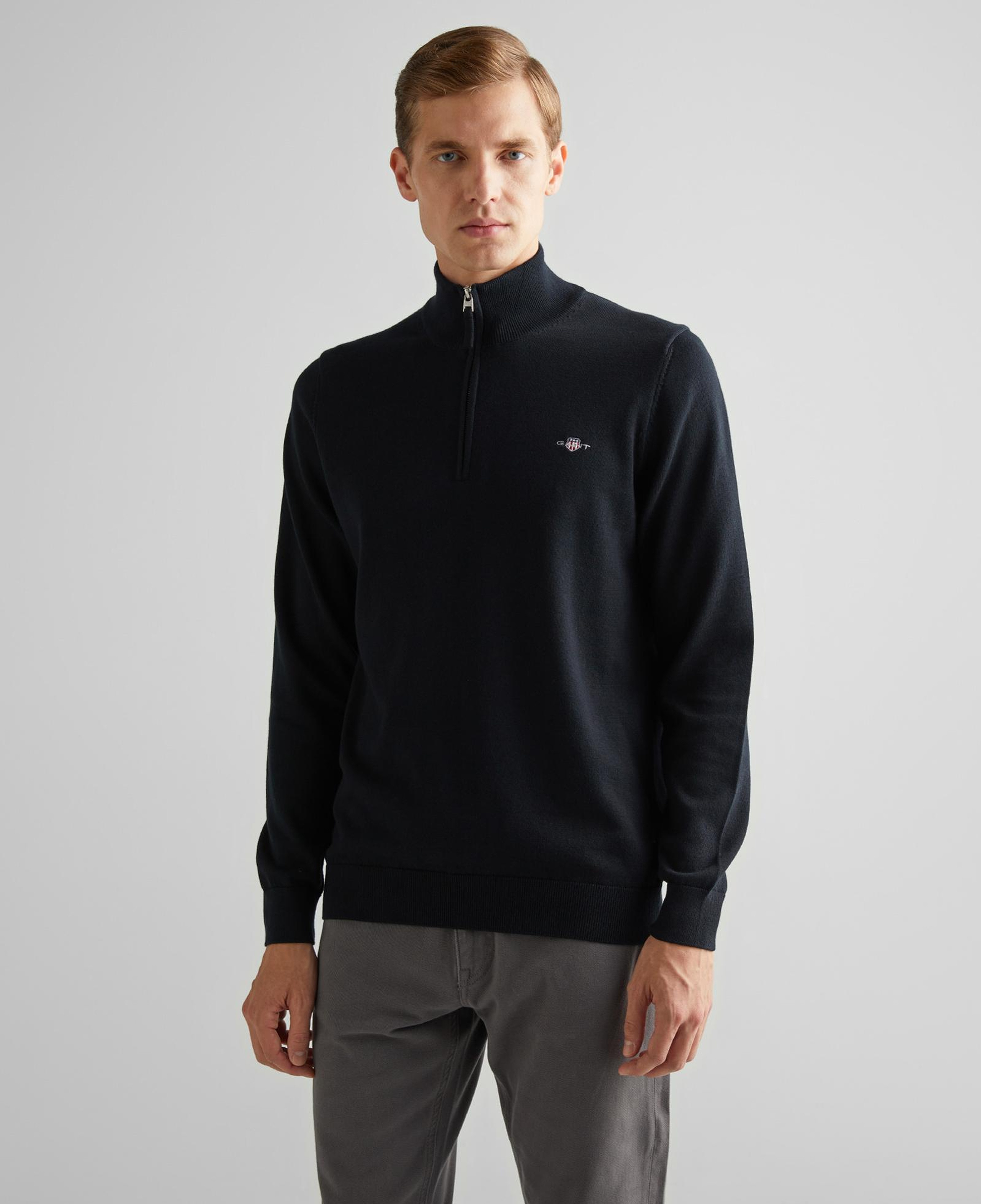 GANT Erkek Siyah Regular Fit Yarım Fermuarlı Kazak