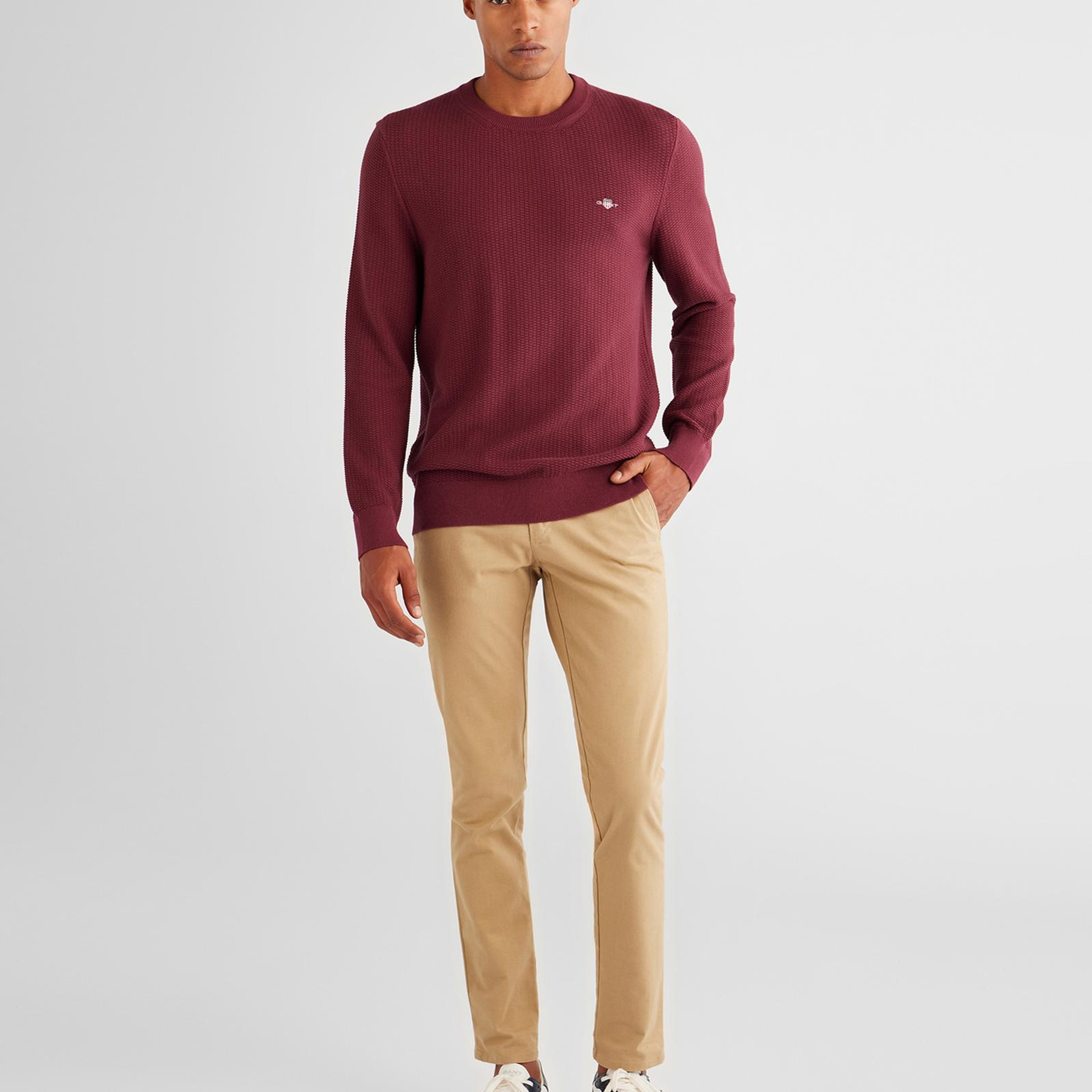 GANT Erkek Bordo Regular Fit Bisiklet Yaka Kazak