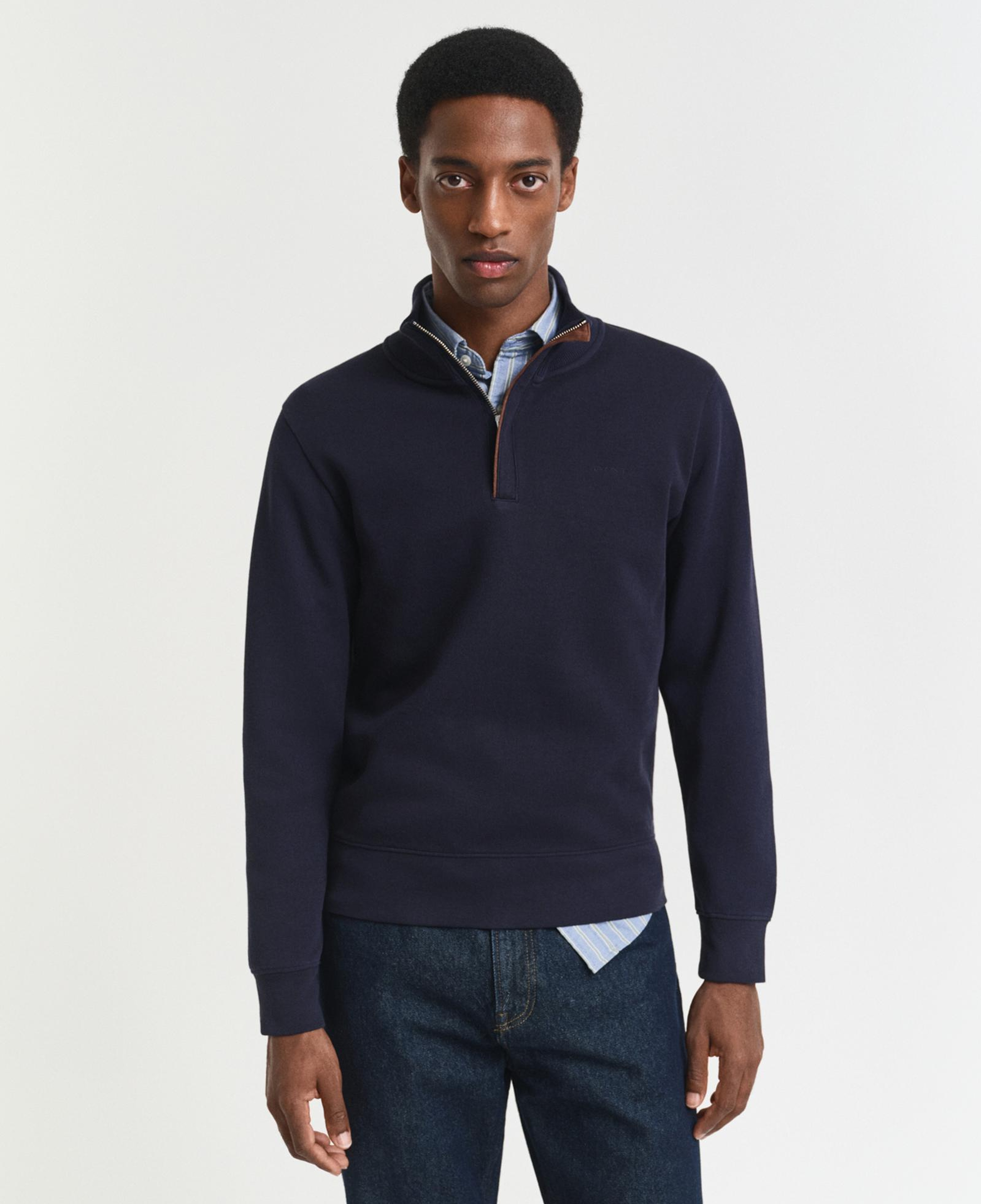 GANT Erkek Lacivert Regular Fit Yarım Fermuarlı Sweatshirt