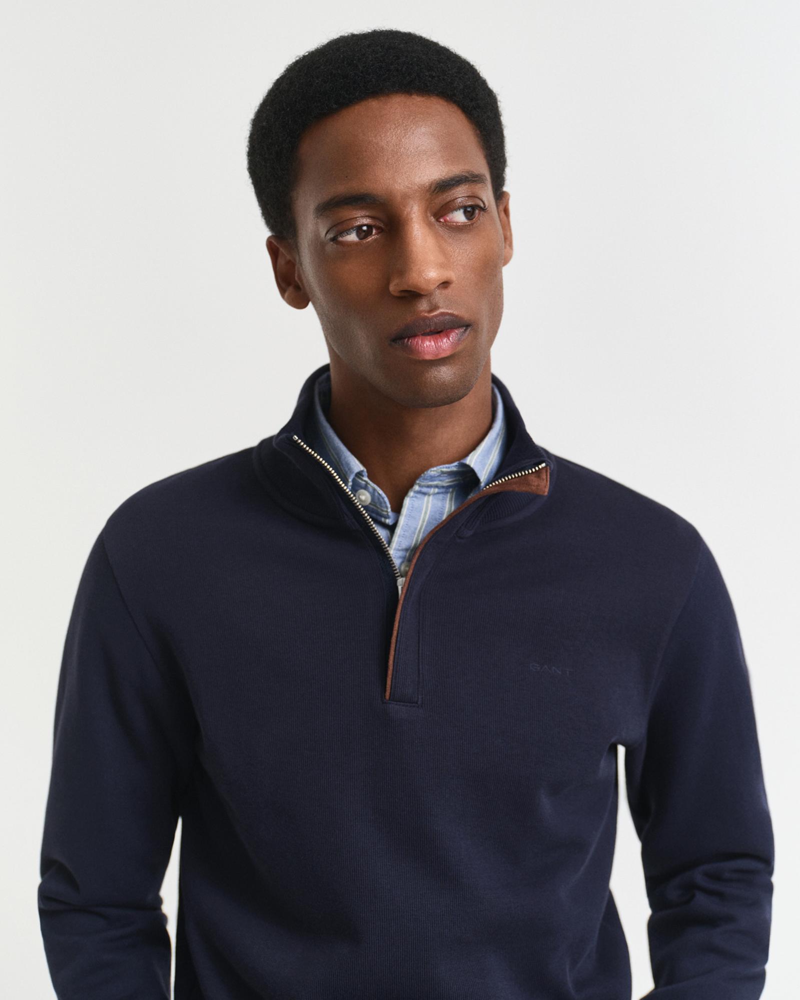 GANT Erkek Lacivert Regular Fit Yarım Fermuarlı Sweatshirt