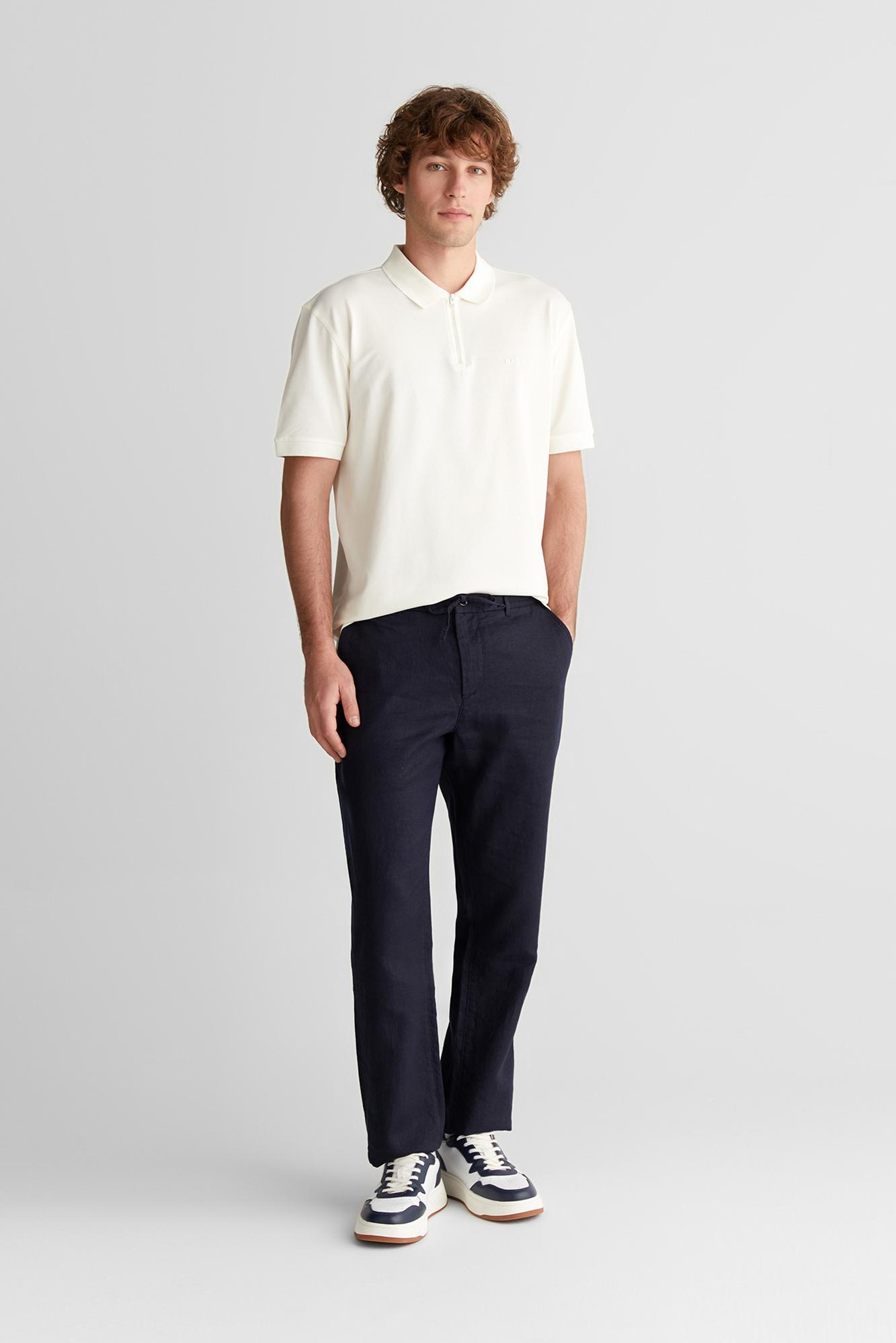 GANT Erkek Beyaz Regular Fit Yarım Fermuarlı Baskılı Polo Yaka T-Shirt