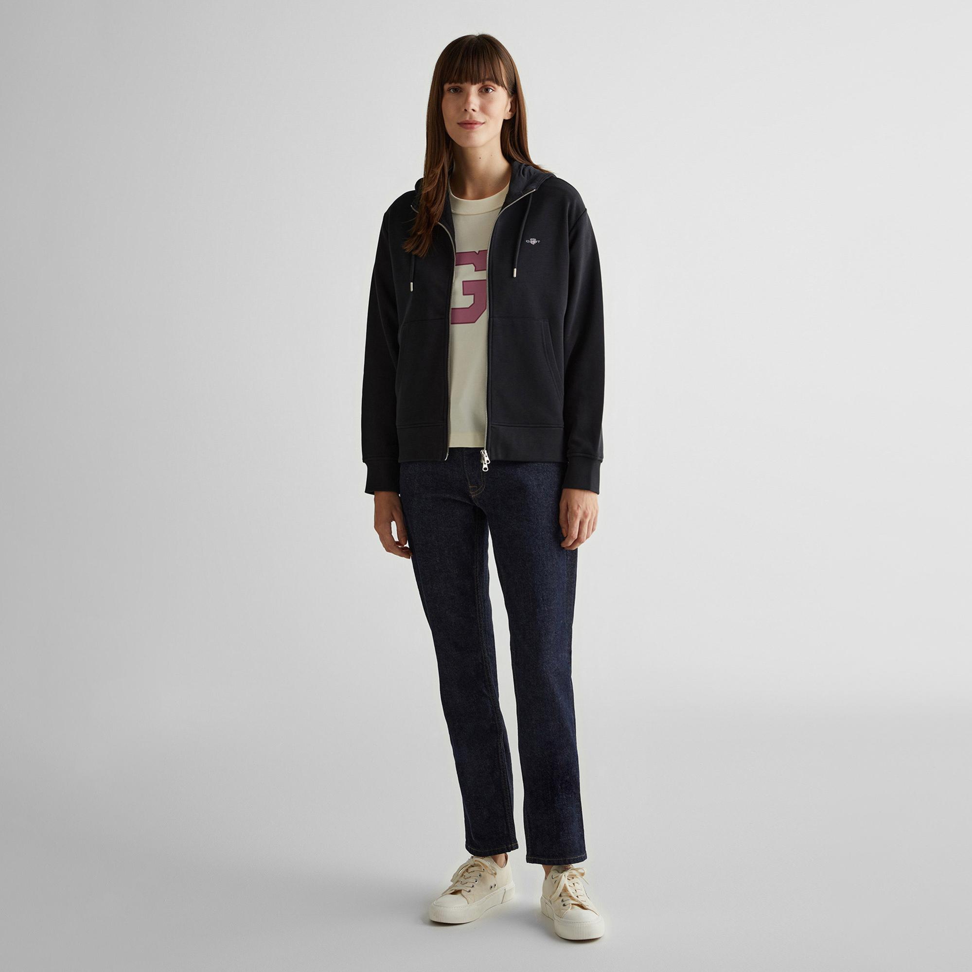 GANT Kadın Siyah Relaxed Fit Kapüşonlu Sweatshirt
