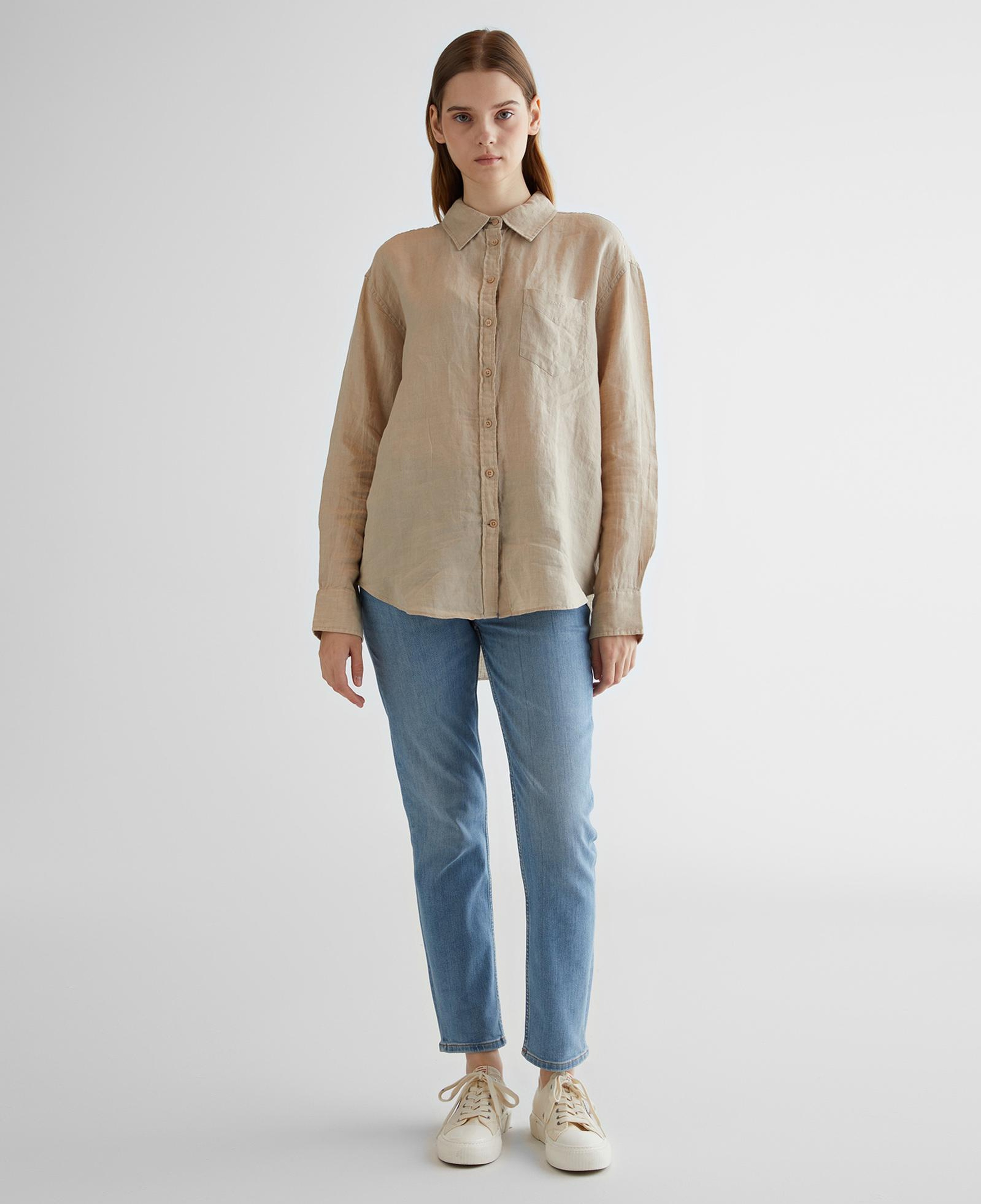 GANT Kadın Bej Relaxed Fit Klasik Yaka Keten Gömlek