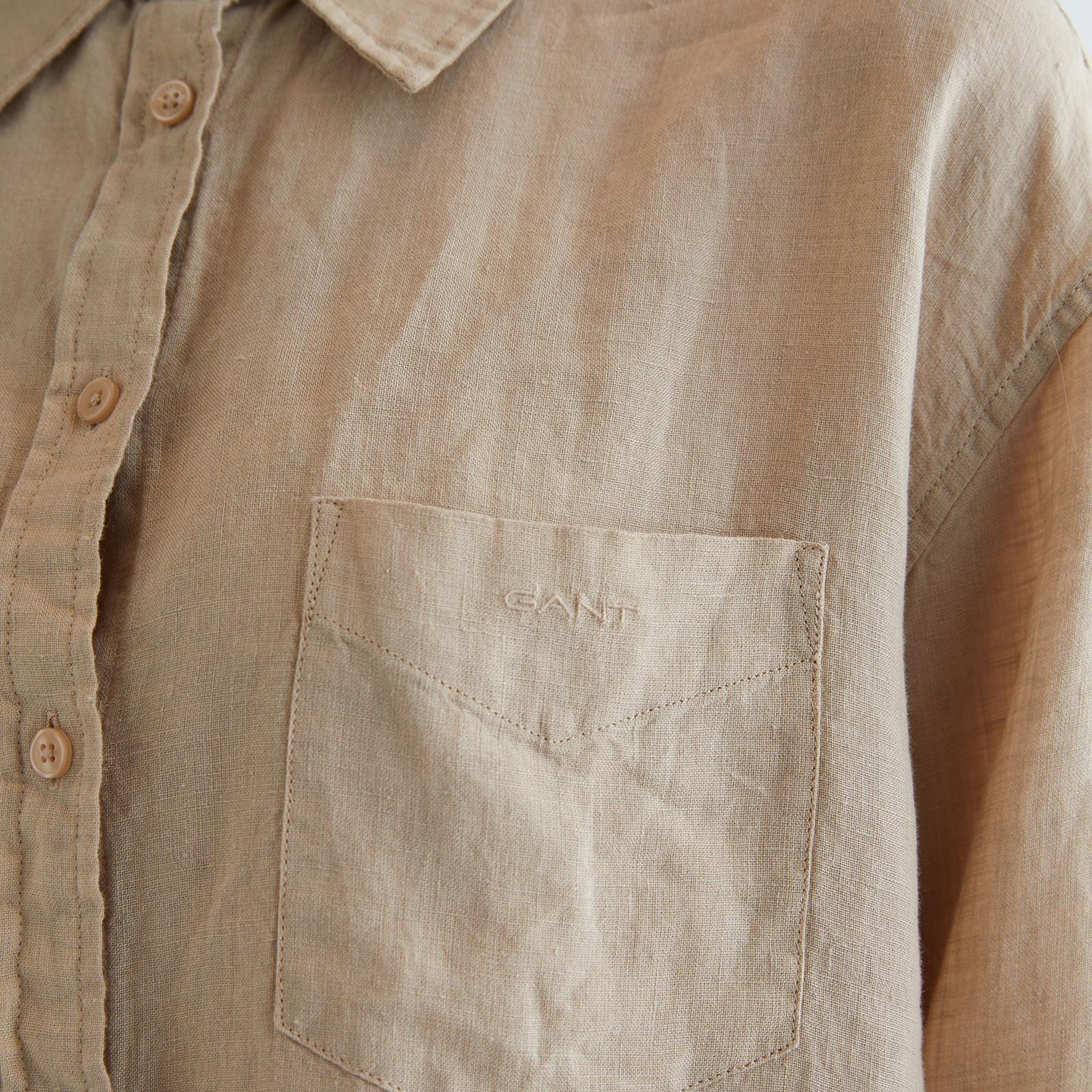 GANT Kadın Bej Relaxed Fit Klasik Yaka Keten Gömlek