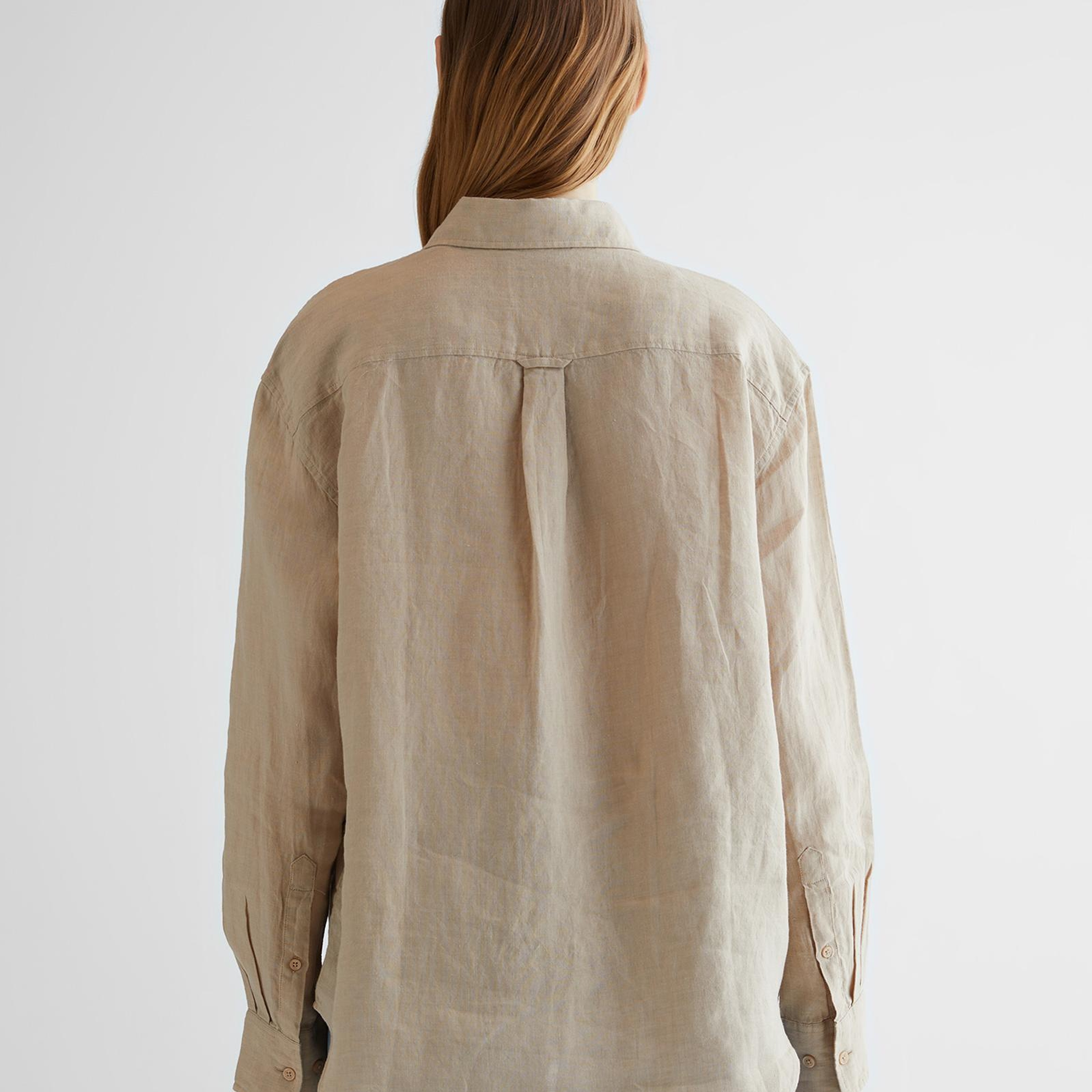 GANT Kadın Bej Relaxed Fit Klasik Yaka Keten Gömlek