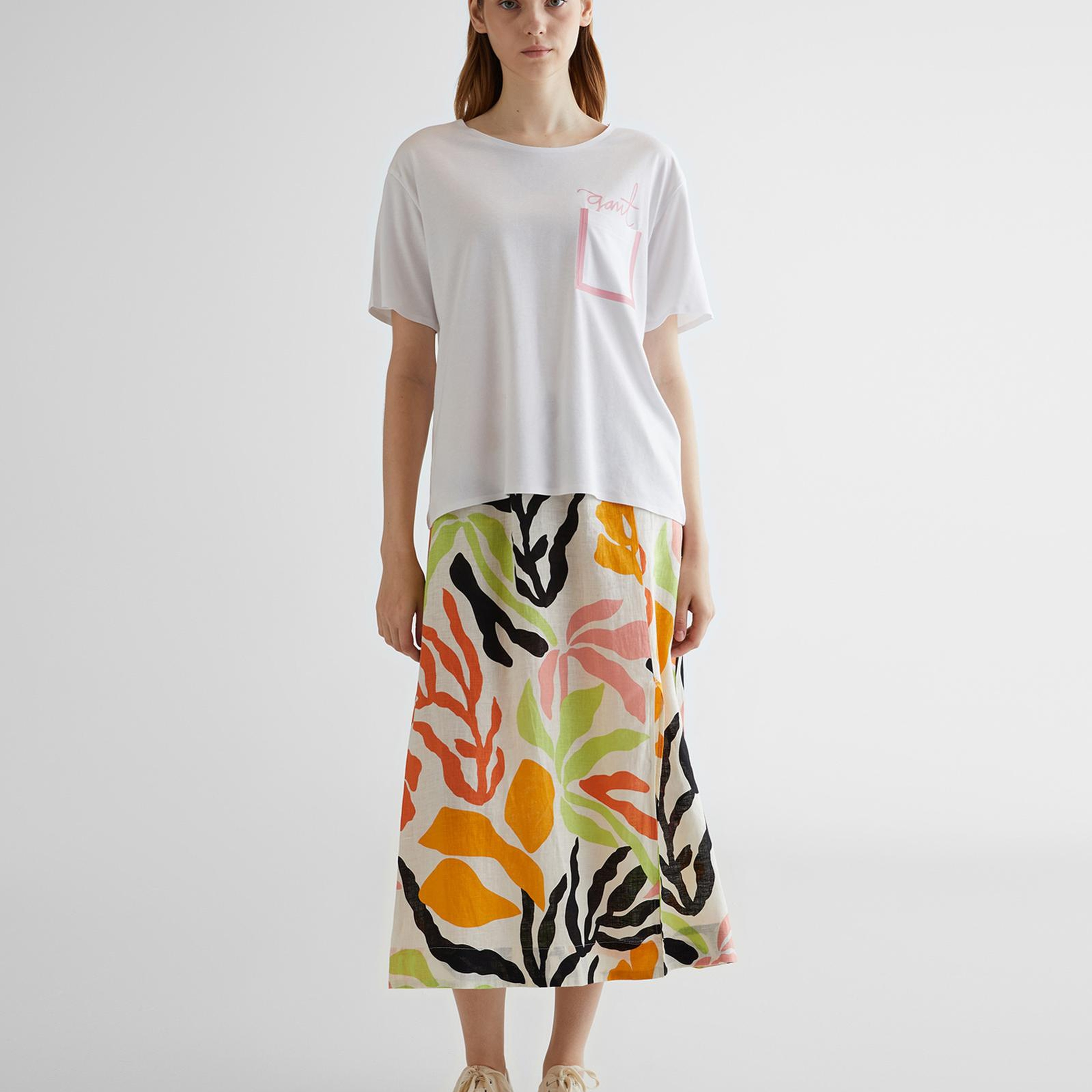 GANT Kadın Sarı Regular Fit Desenli Keten Etek