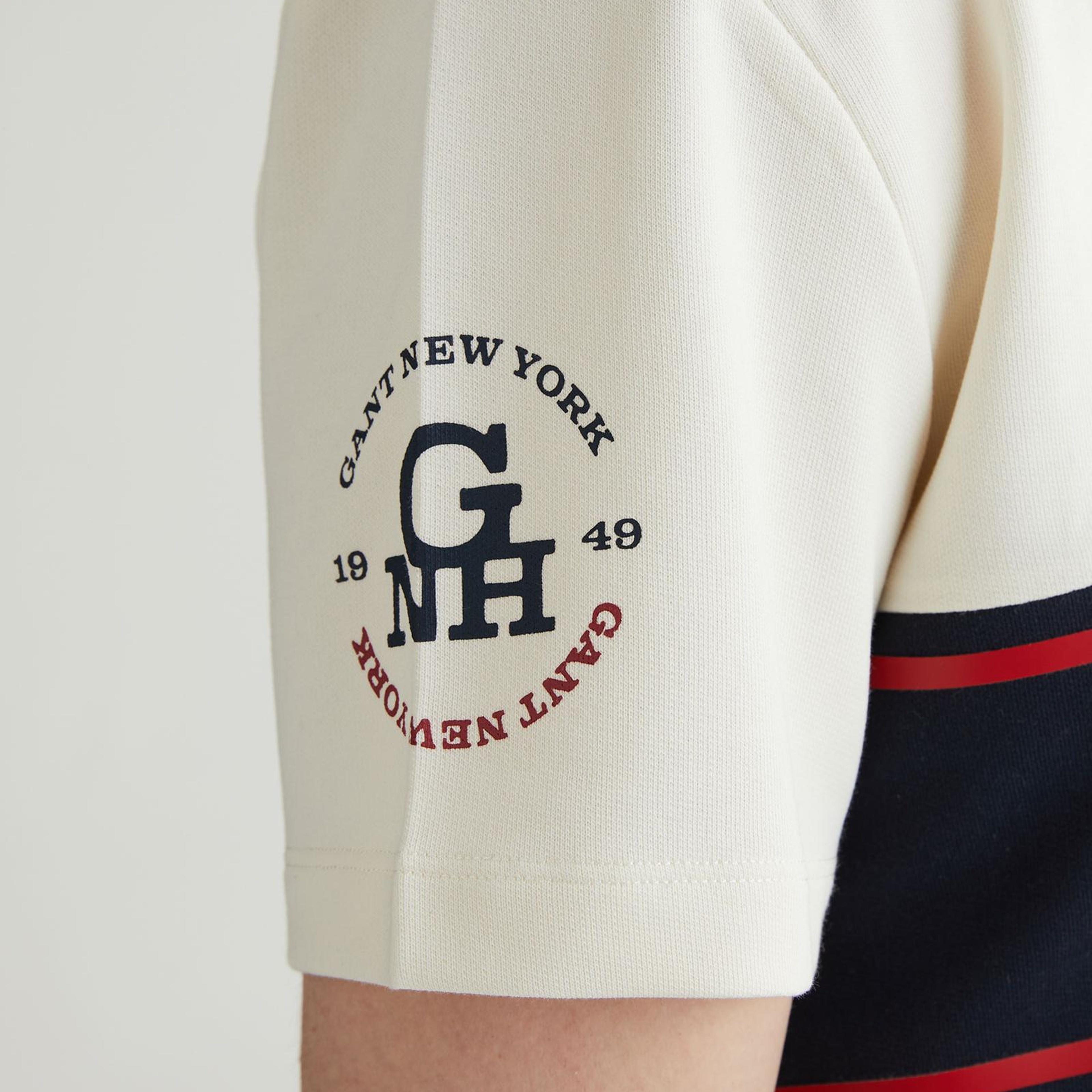 Erkek Krem Oversize Fit Renk Bloklu Logolu Polo