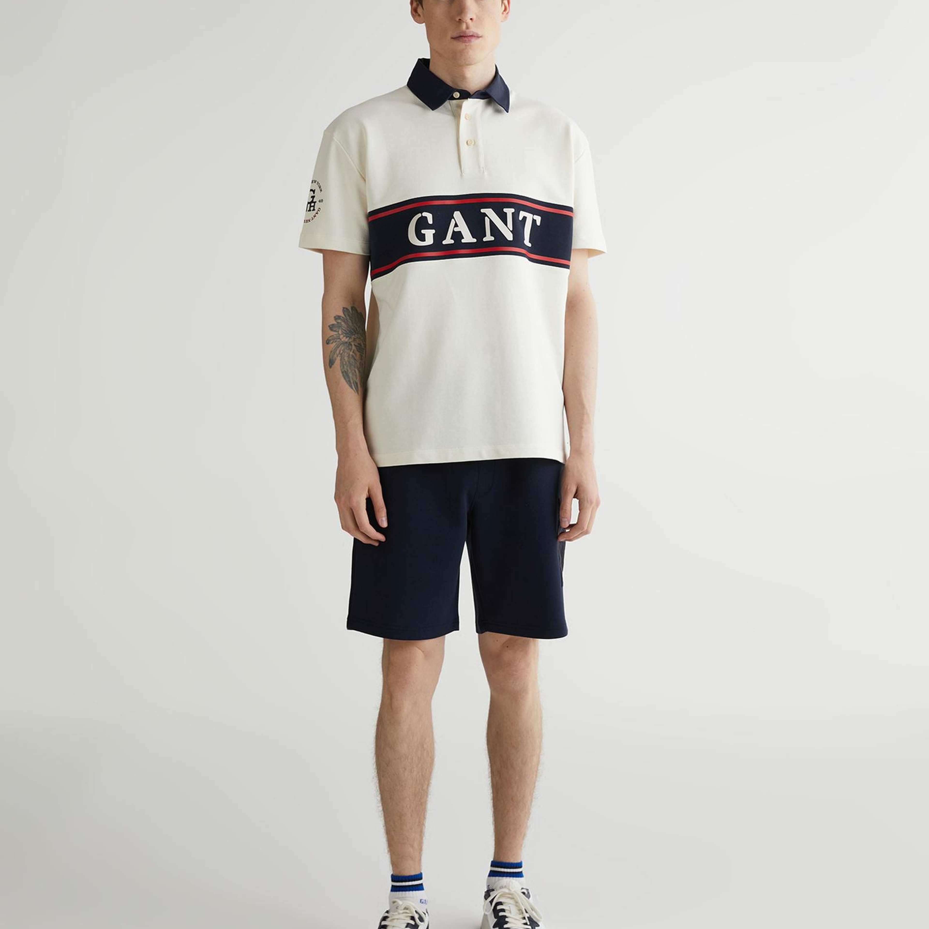 Erkek Krem Oversize Fit Renk Bloklu Logolu Polo