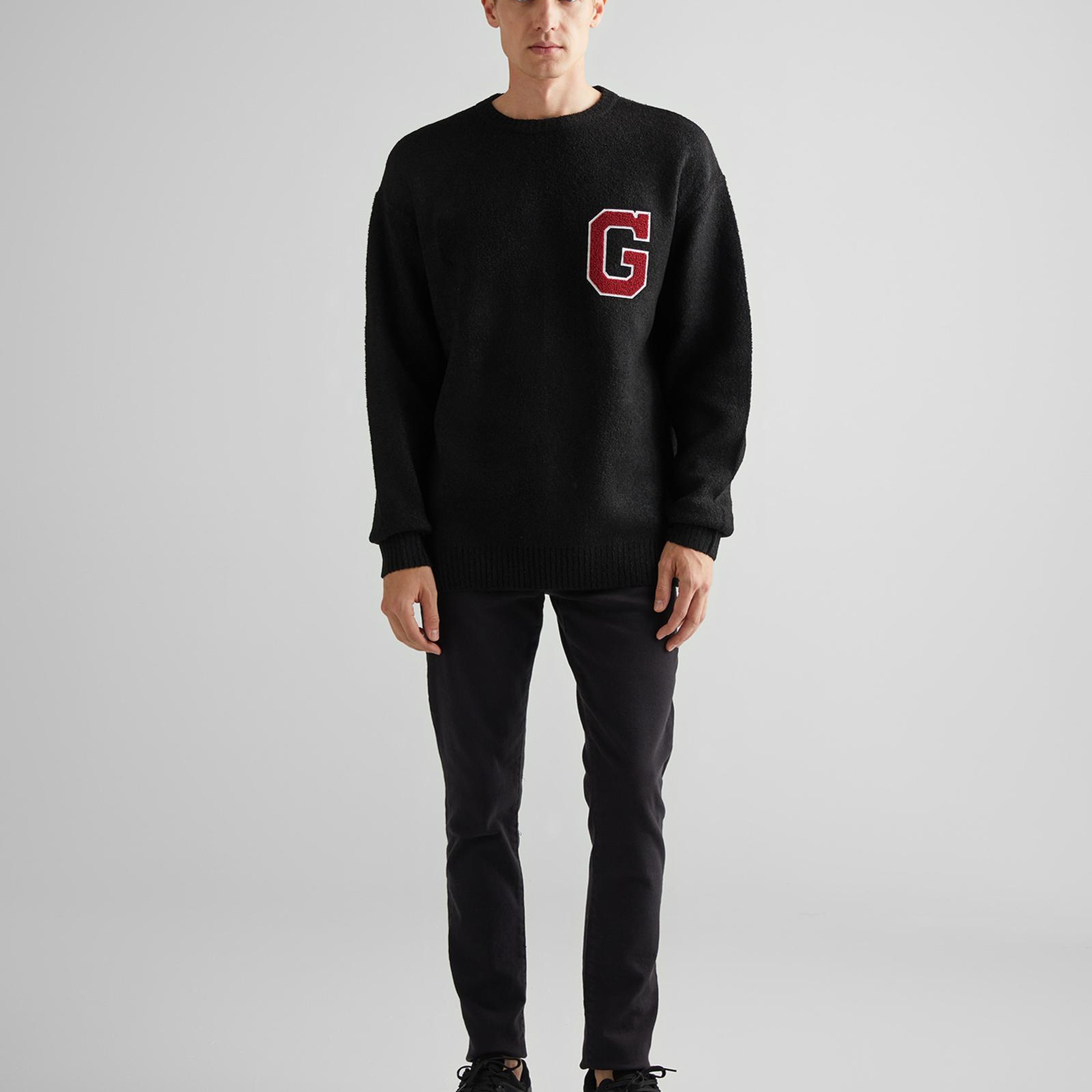 GANT Erkek Siyah Relaxed Fit Bisiklet Yaka Logolu Kazak