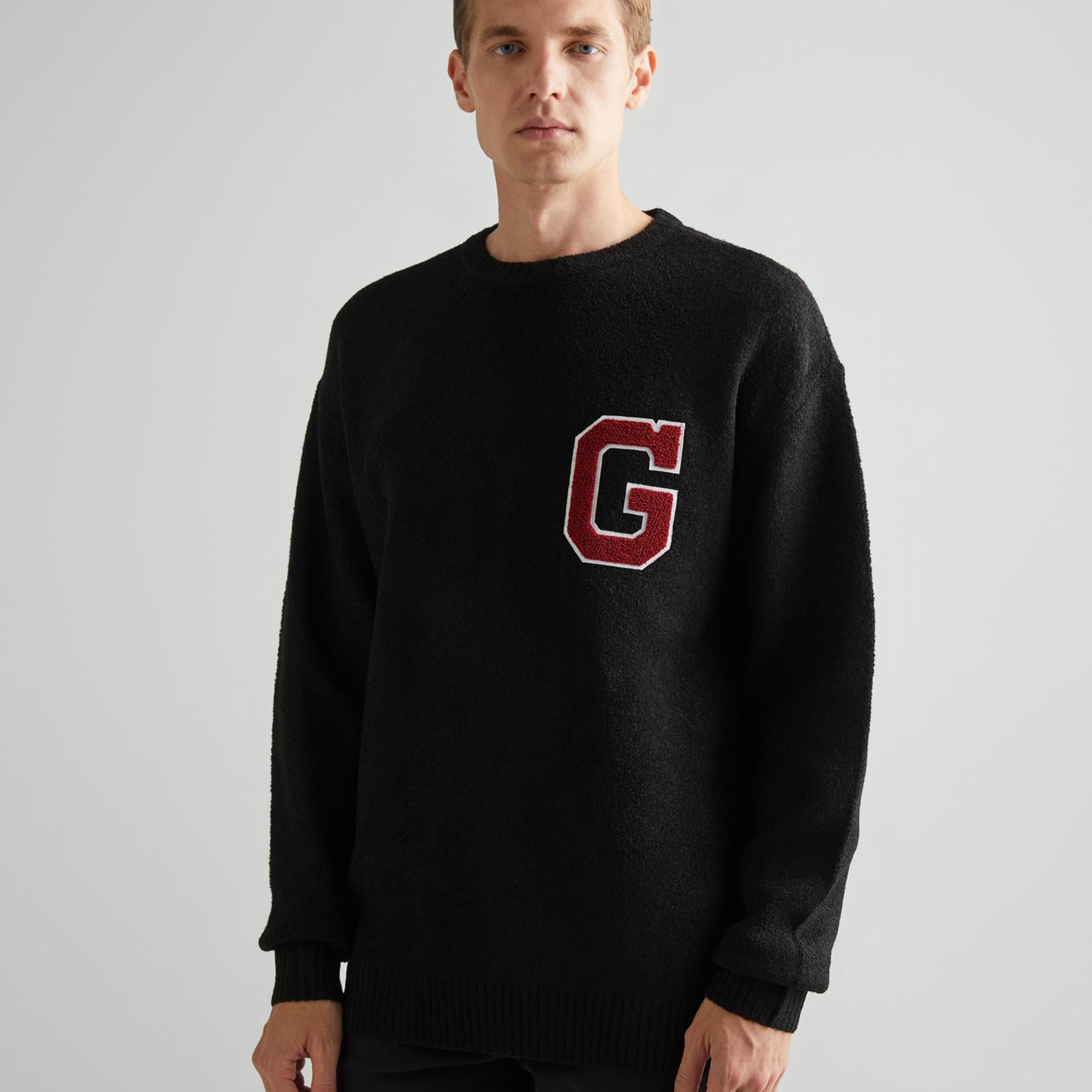 GANT Erkek Siyah Relaxed Fit Bisiklet Yaka Logolu Kazak
