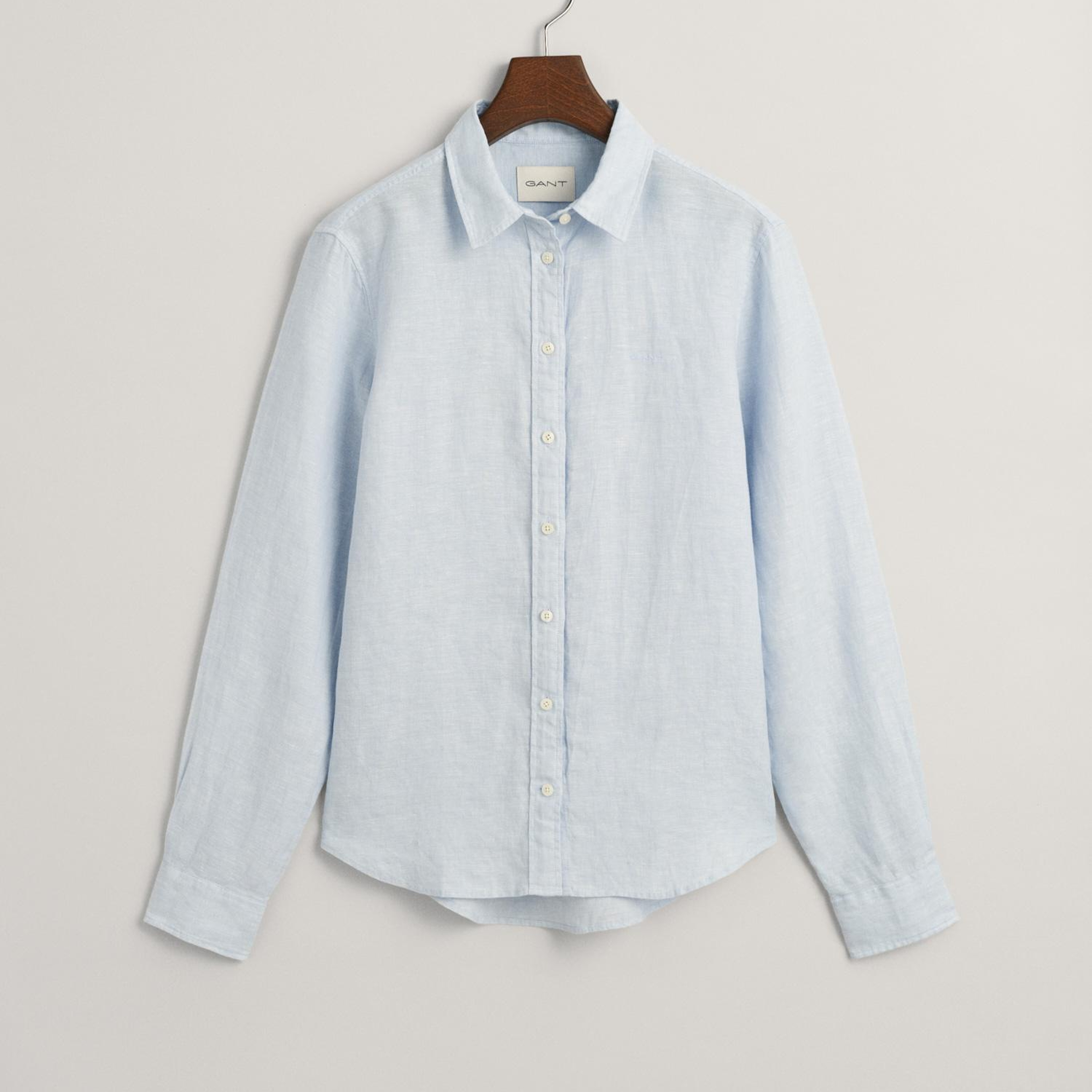 GANT Kadın Mavi Regular Fit Klasik Yaka Keten Gömlek