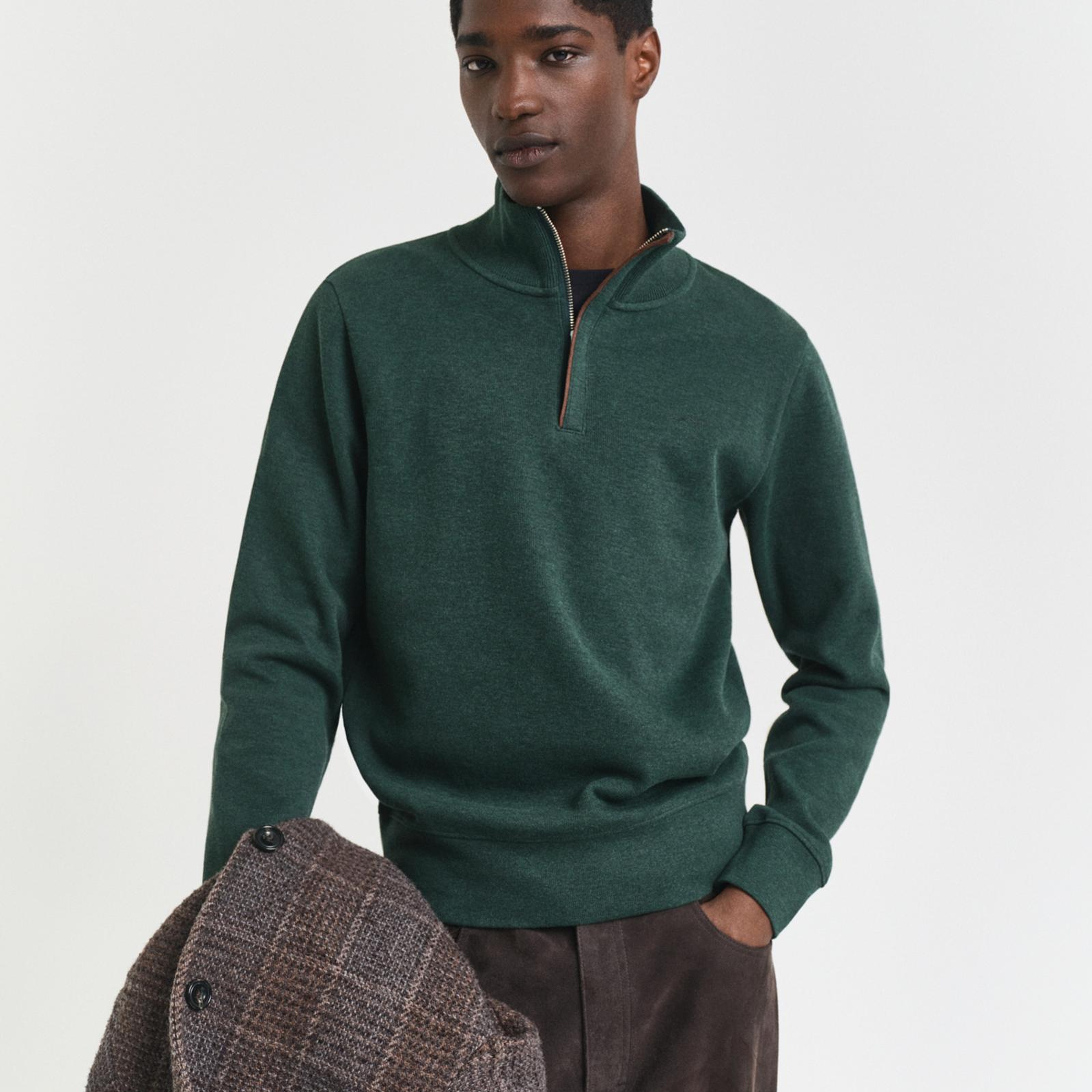 GANT Erkek Yeşil Regular Fit Yarım Fermuarlı Sweatshirt