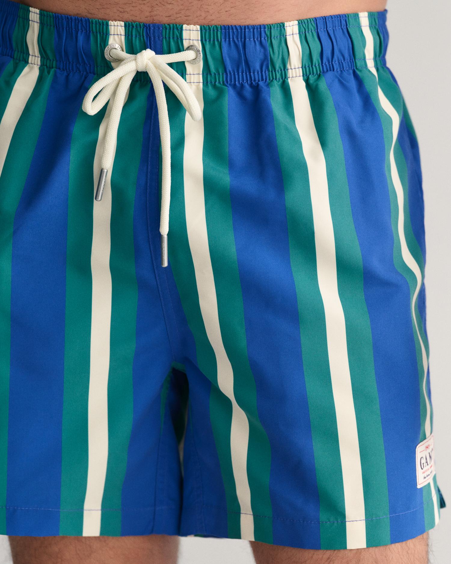 GANT Erkek Mavi Regular Fit Çizgili Mayo Şort