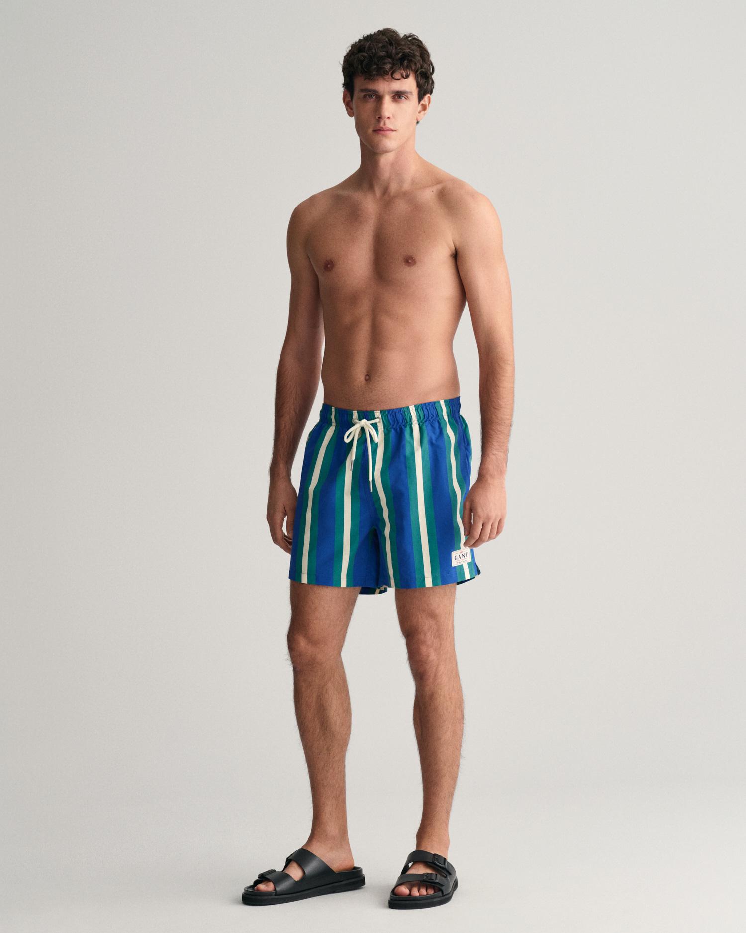 GANT Erkek Mavi Regular Fit Çizgili Mayo Şort