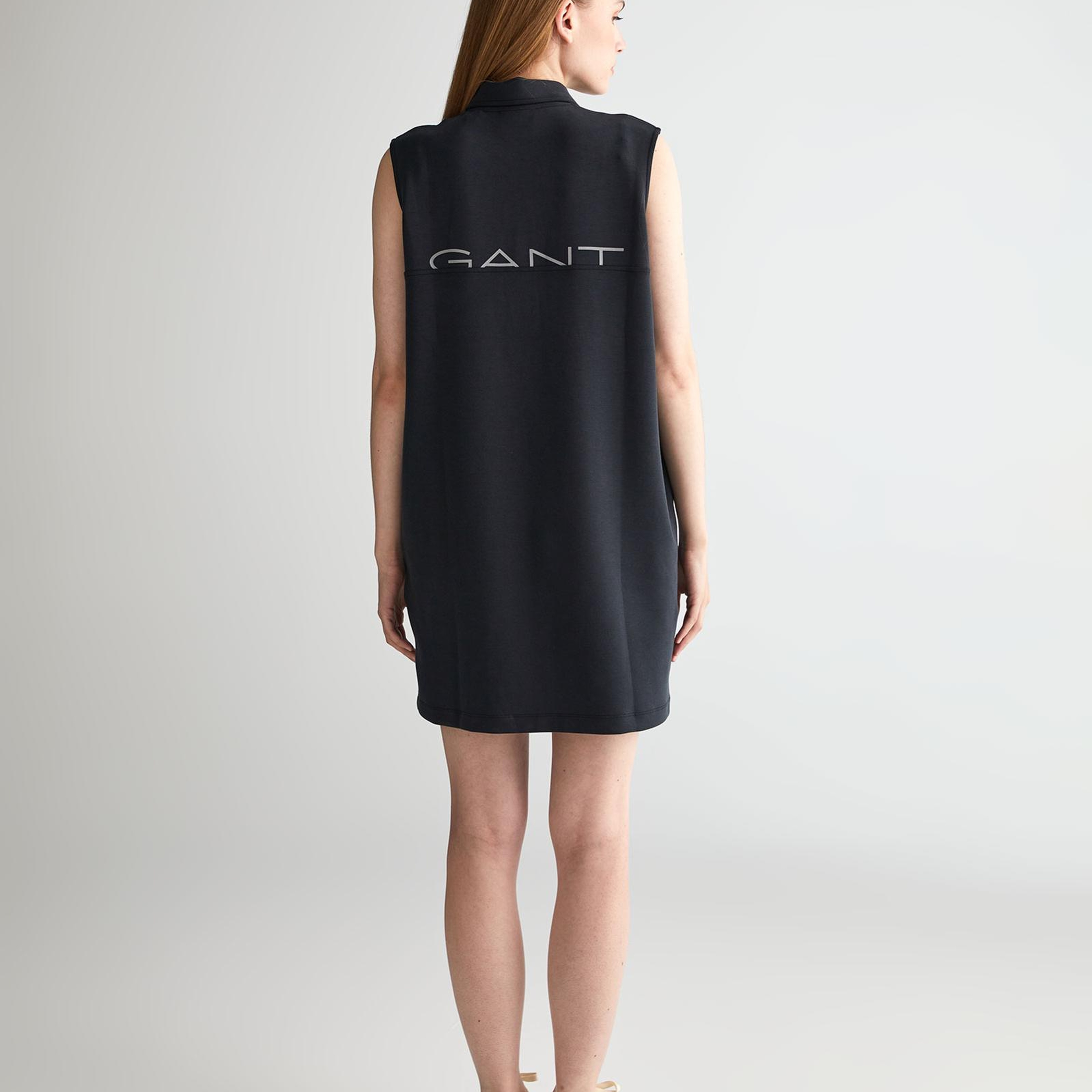 GANT Kadın Siyah Regular Fit Yarım Fermuarlı Elbise
