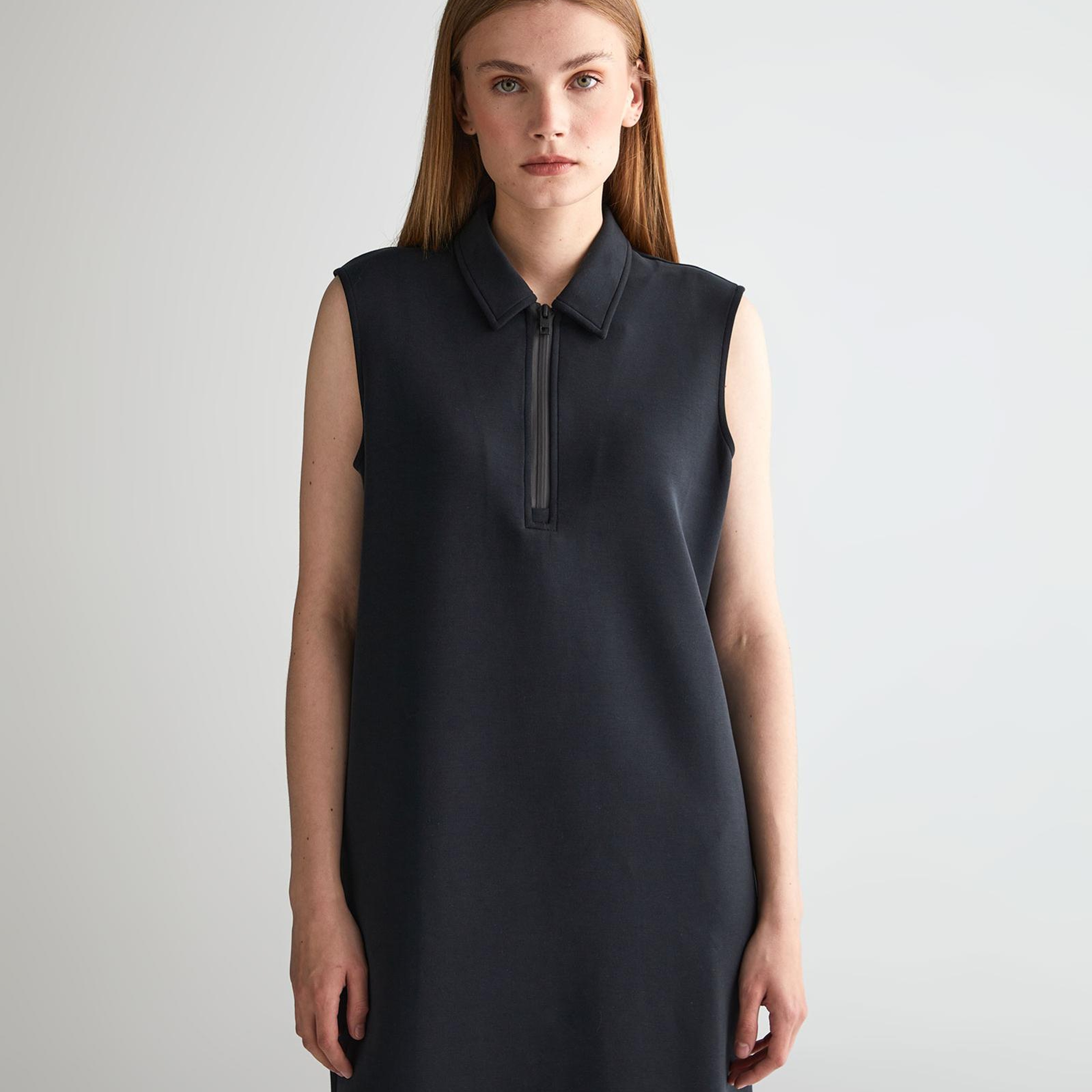 GANT Kadın Siyah Regular Fit Yarım Fermuarlı Elbise