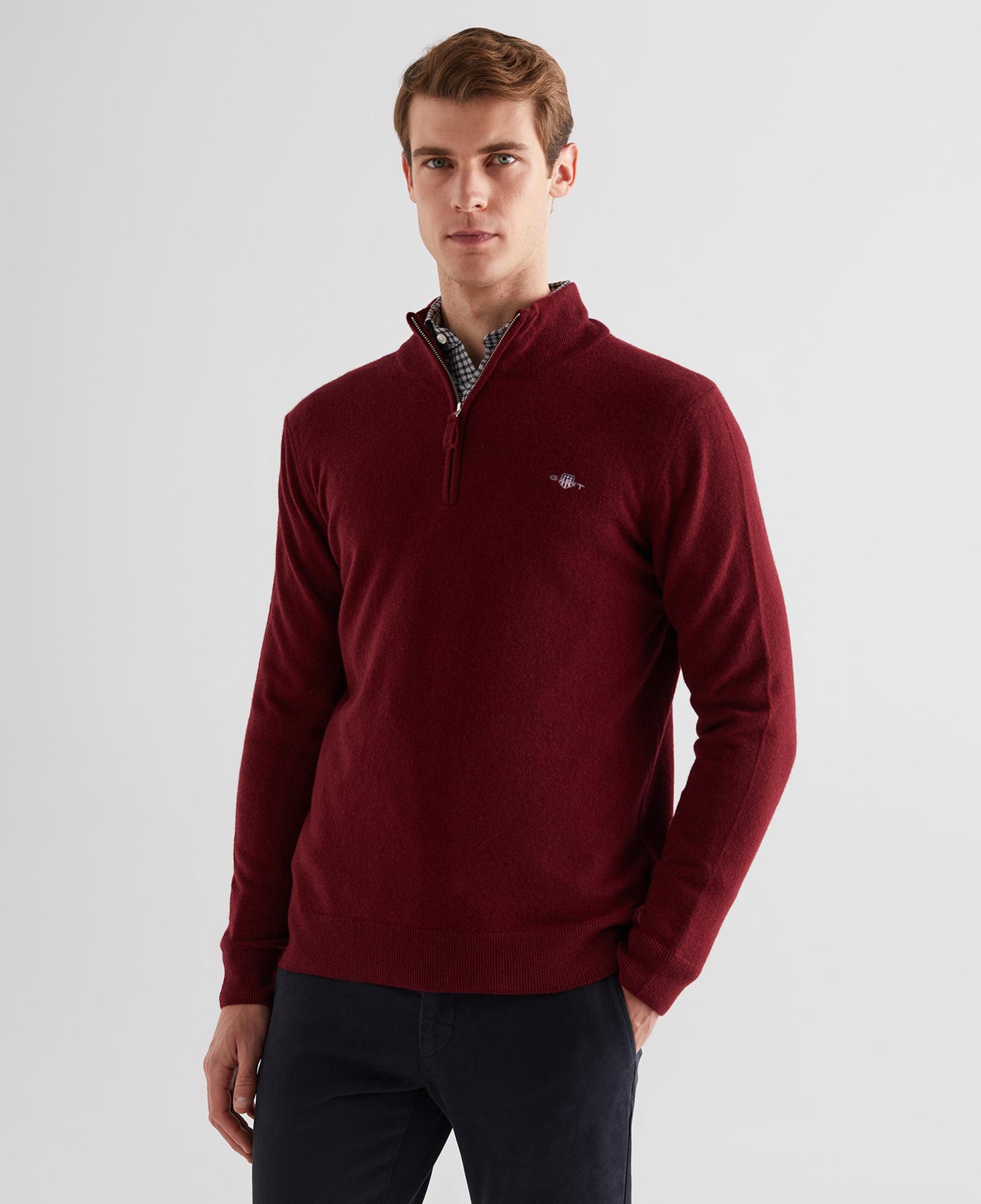 GANT Erkek Bordo Regular Fit Yarım Fermuarlı Yün Kazak