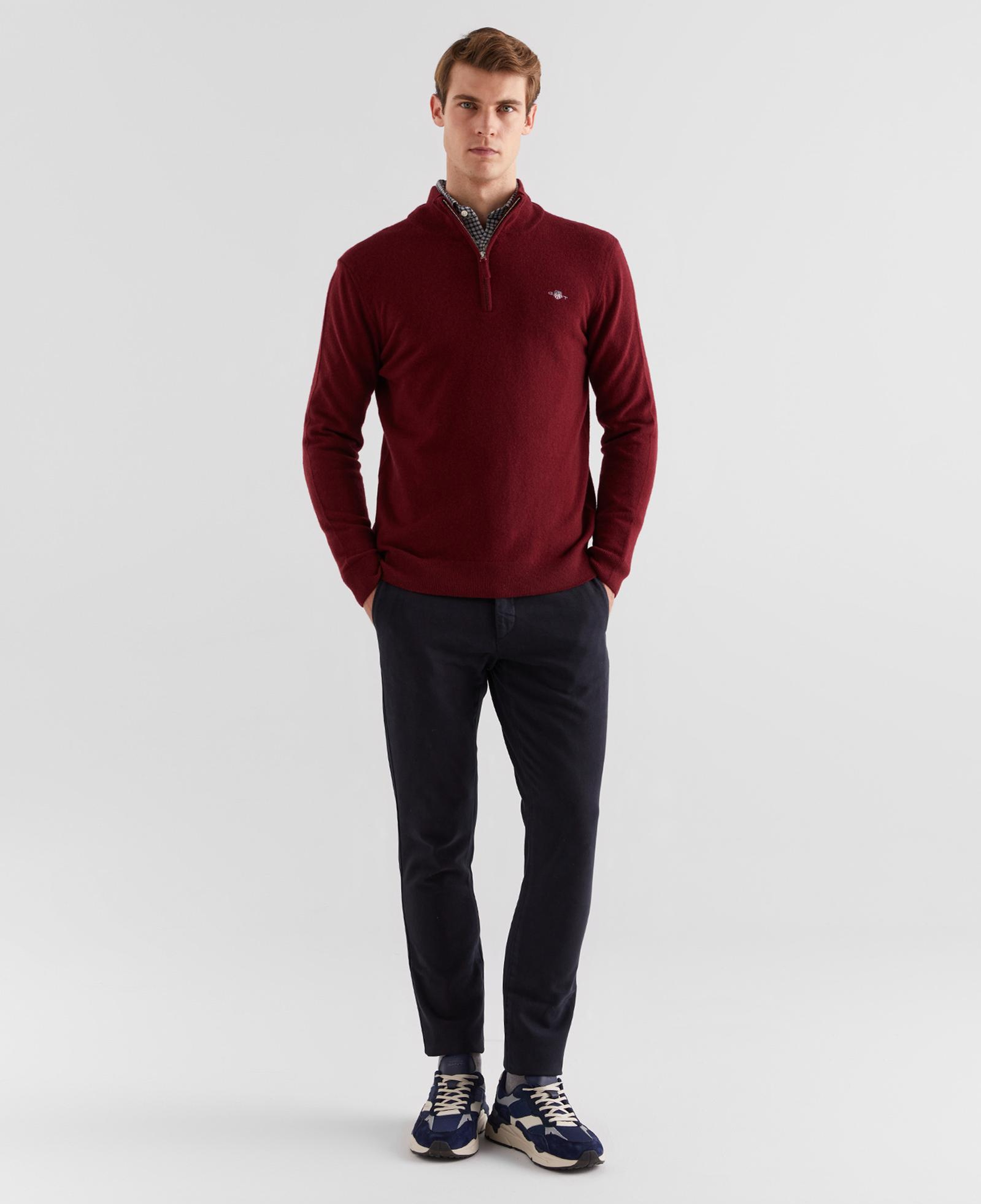 GANT Erkek Bordo Regular Fit Yarım Fermuarlı Yün Kazak