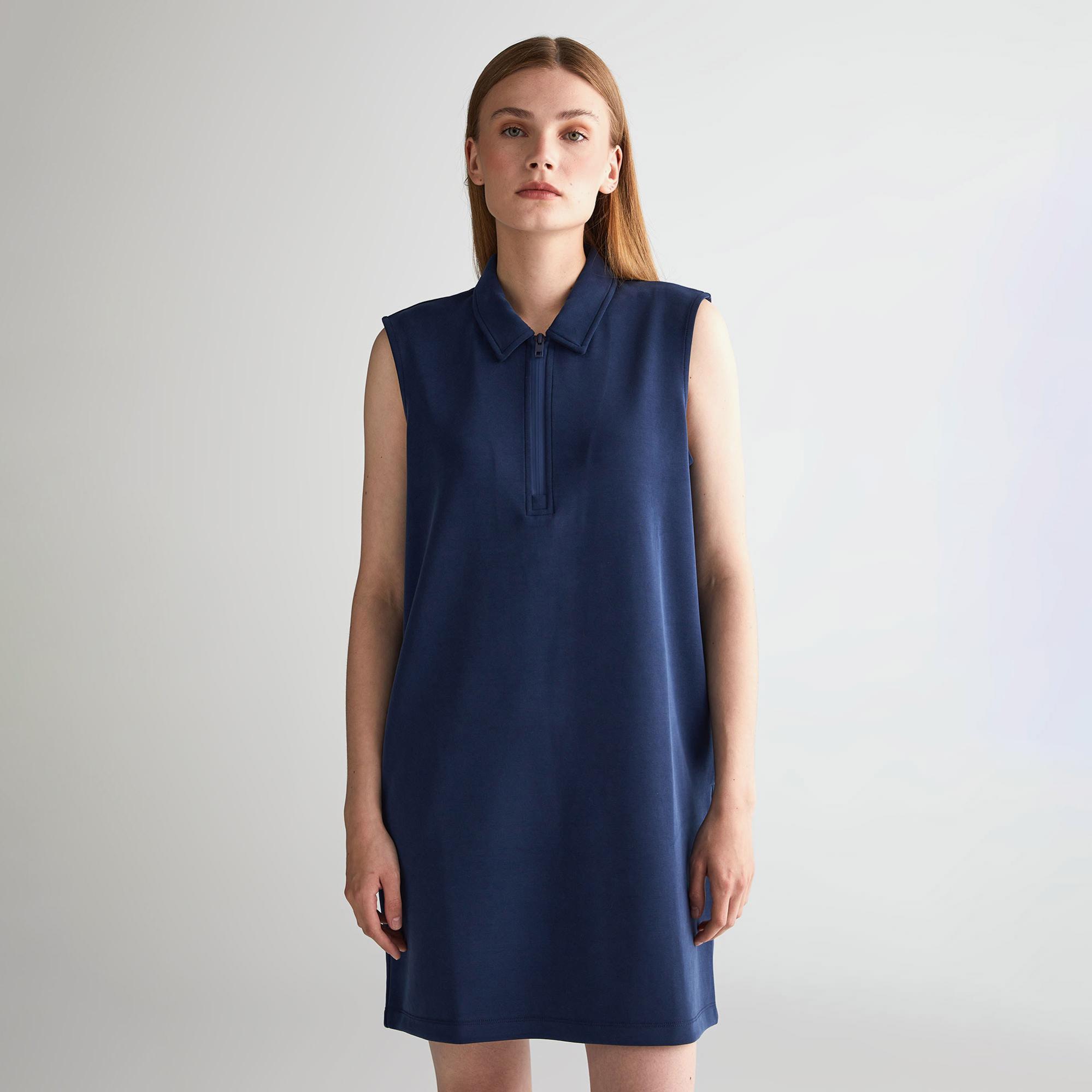 GANT Kadın Lacivert Regular Fit Yarım Fermuarlı Elbise