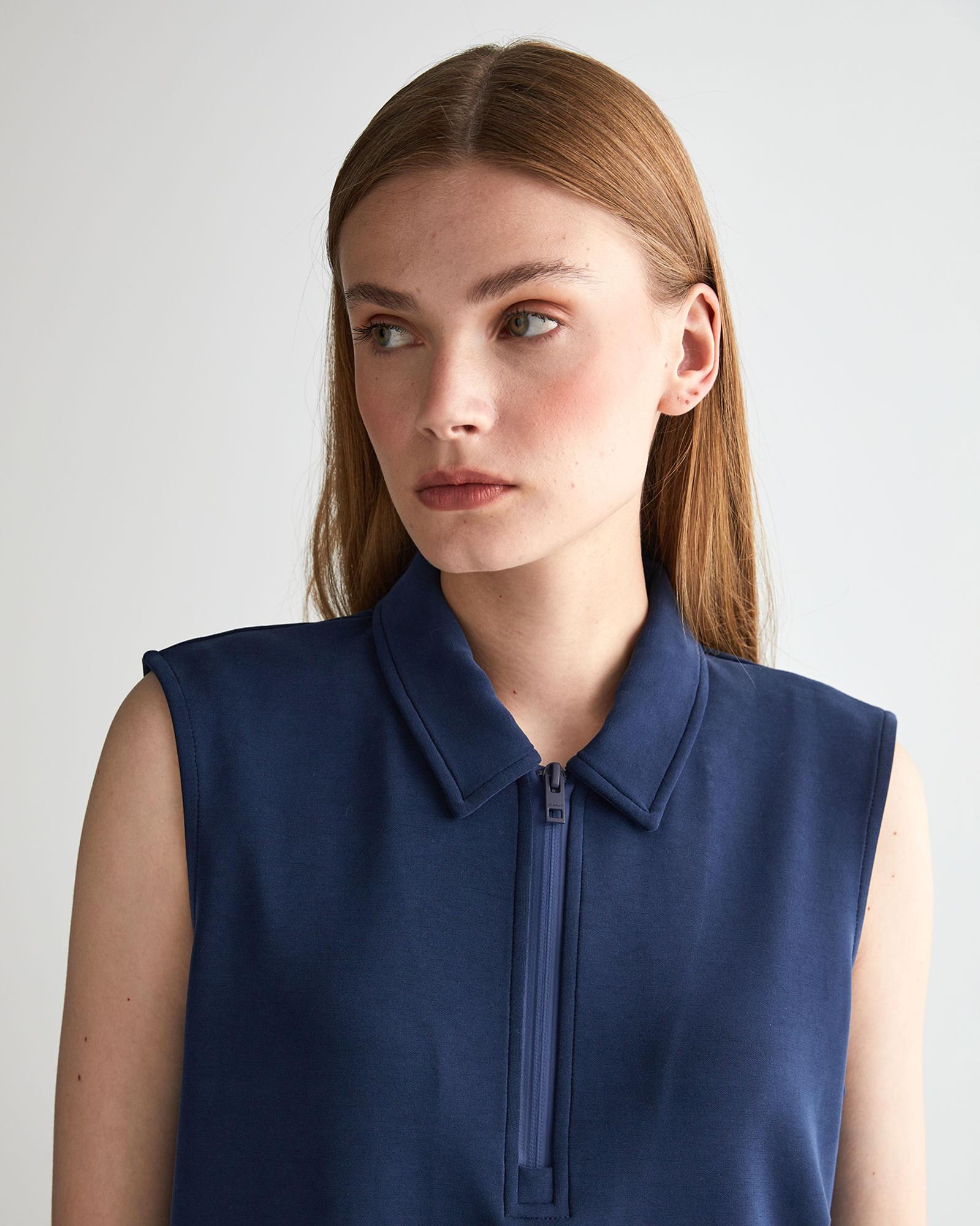 GANT Kadın Lacivert Regular Fit Yarım Fermuarlı Elbise