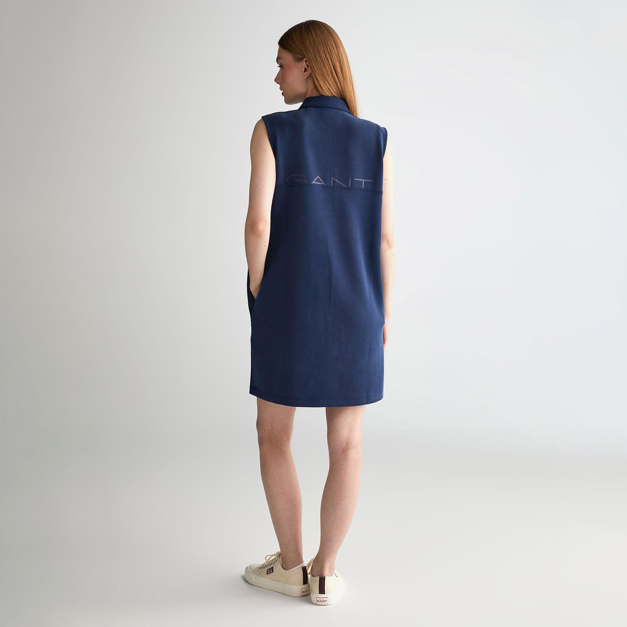 GANT Kadın Lacivert Regular Fit Yarım Fermuarlı Elbise